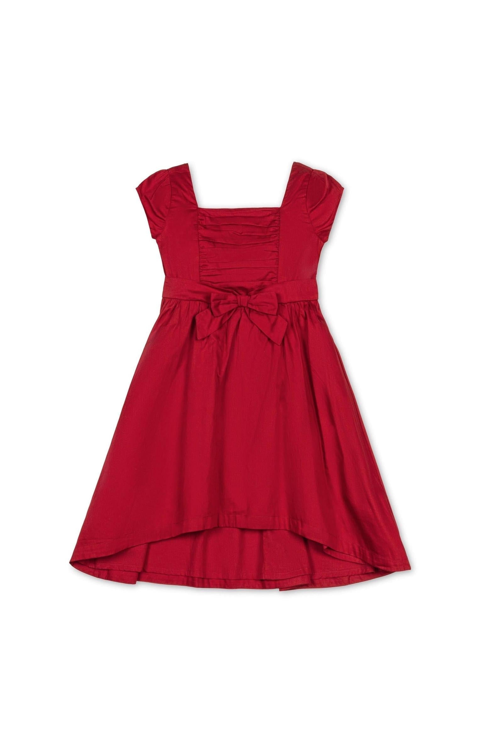 Organic Cotton High Low Sateen Dress for Girls, Red, Sizes 2T-12