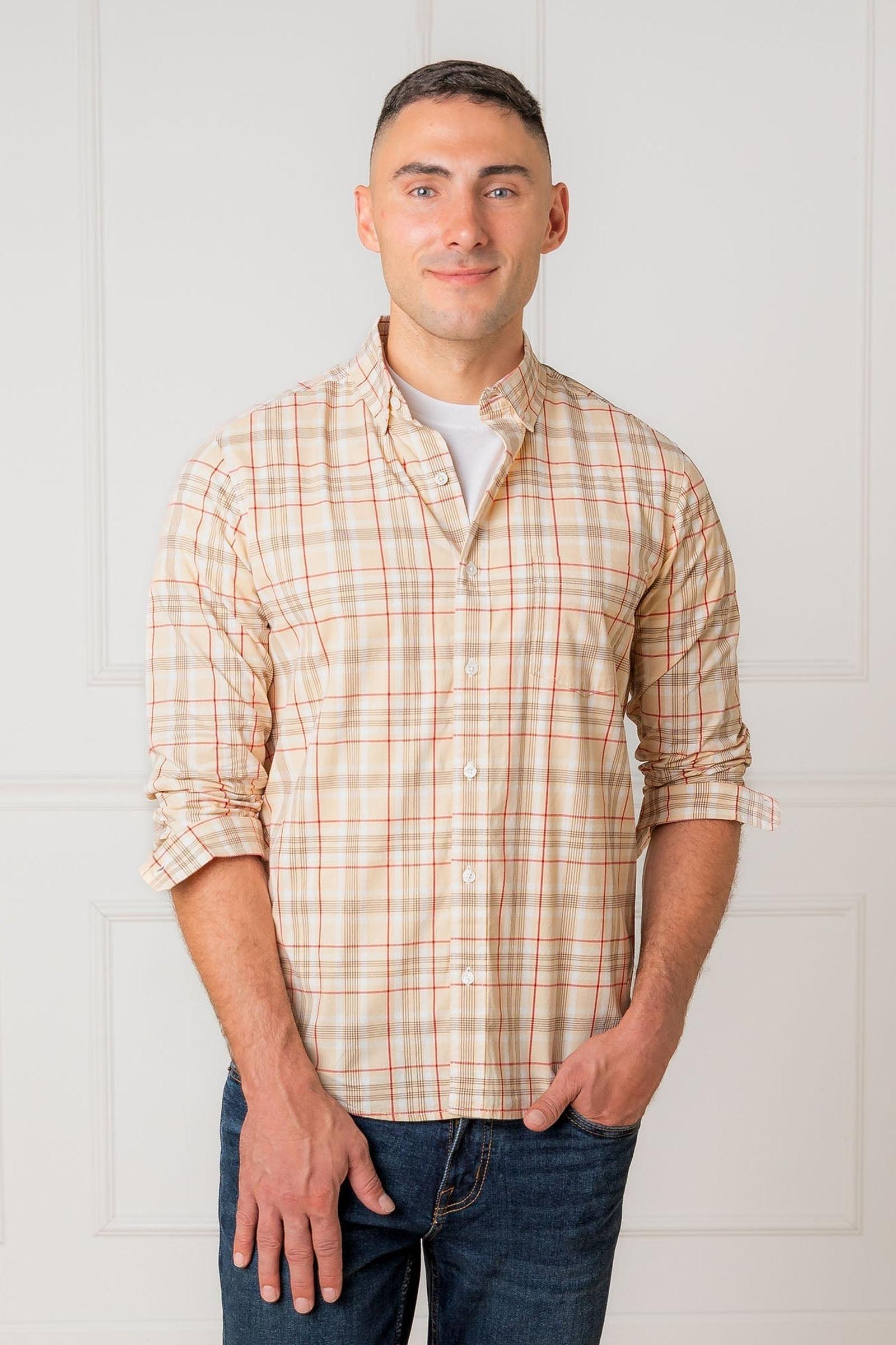 Organic Cotton Stretch Poplin Shirt, Fireside Plaid, Men, Family Matching Outfits