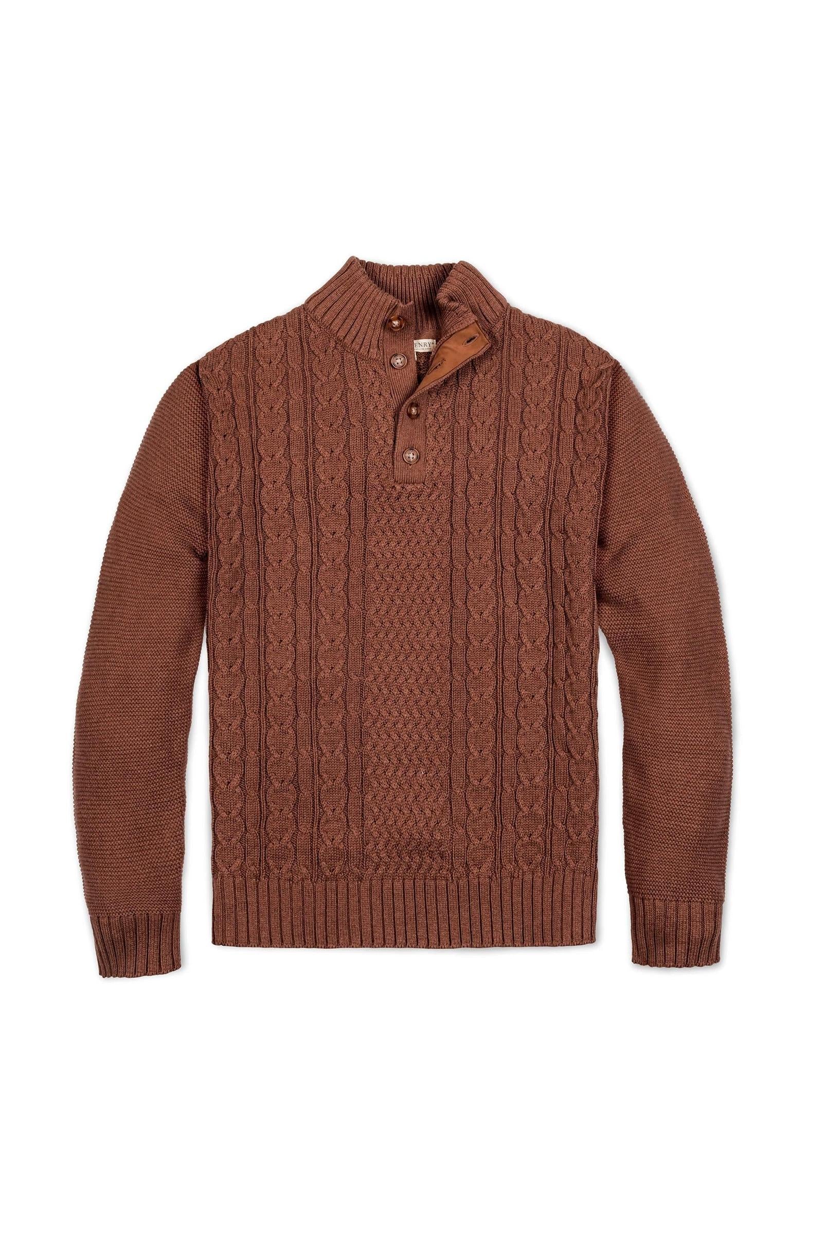 Organic Cotton Mock Neck Cable Sweater, Cinnamon Heather, Men, Family Matching Outfits