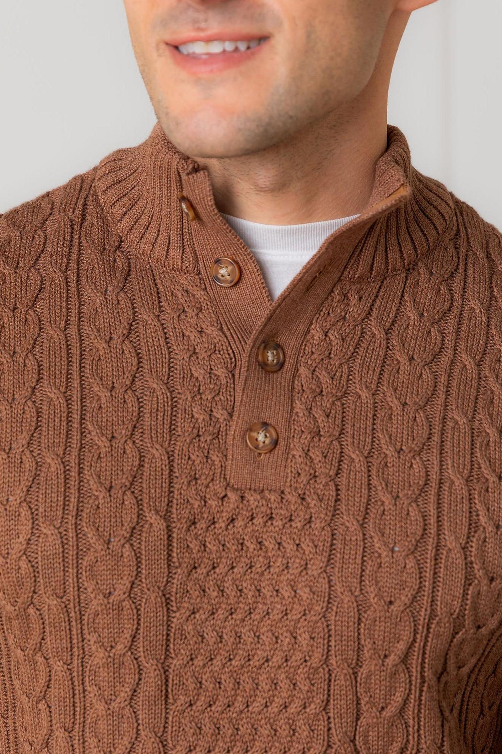 Organic Cotton Mock Neck Cable Sweater, Cinnamon Heather, Men, Family Matching Outfits