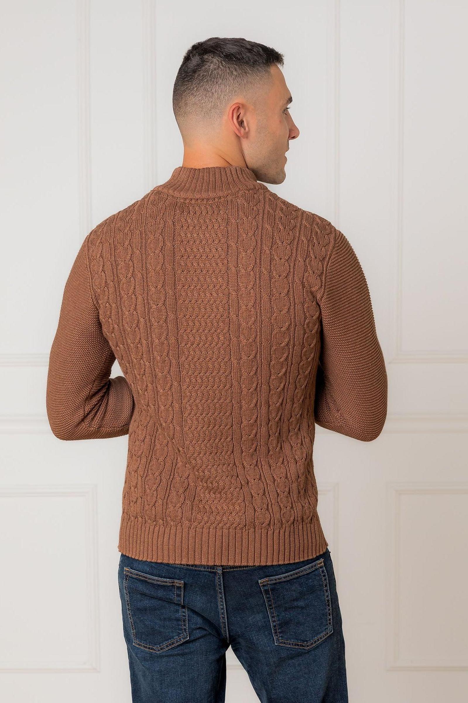 Organic Cotton Mock Neck Cable Sweater, Cinnamon Heather, Men, Family Matching Outfits