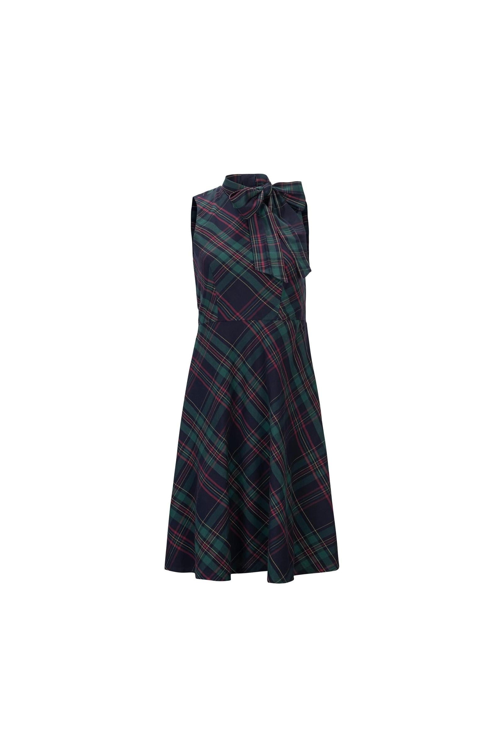 Organic Cotton Bow Neck Dress, Scottish Plaid, Women, Family Matching Outfits
