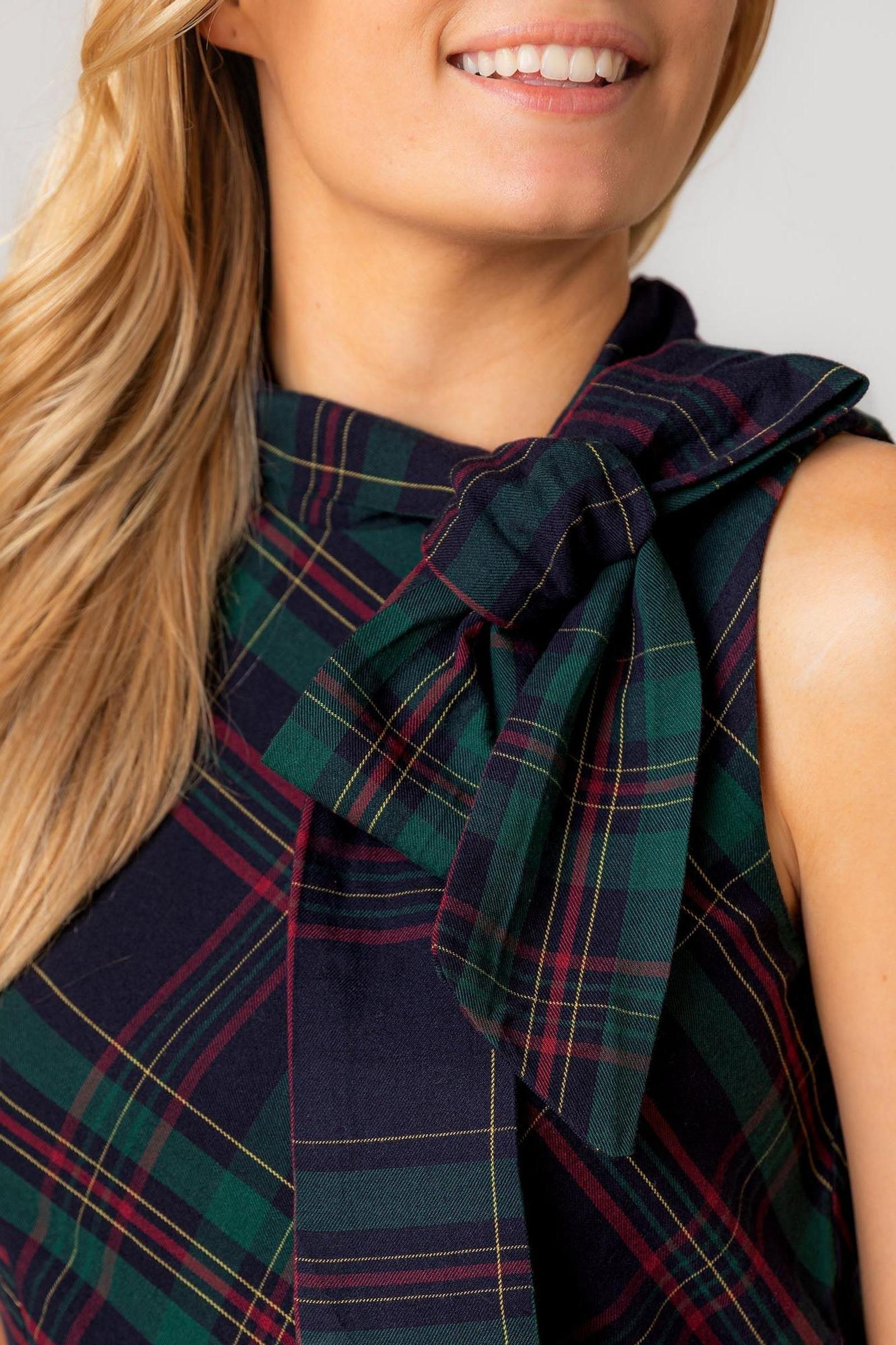 Organic Cotton Bow Neck Dress, Scottish Plaid, Women, Family Matching Outfits