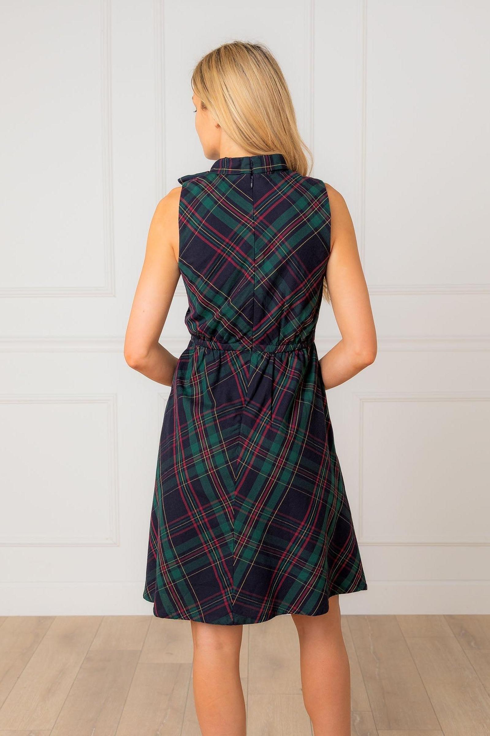 Organic Cotton Bow Neck Dress, Scottish Plaid, Women, Family Matching Outfits