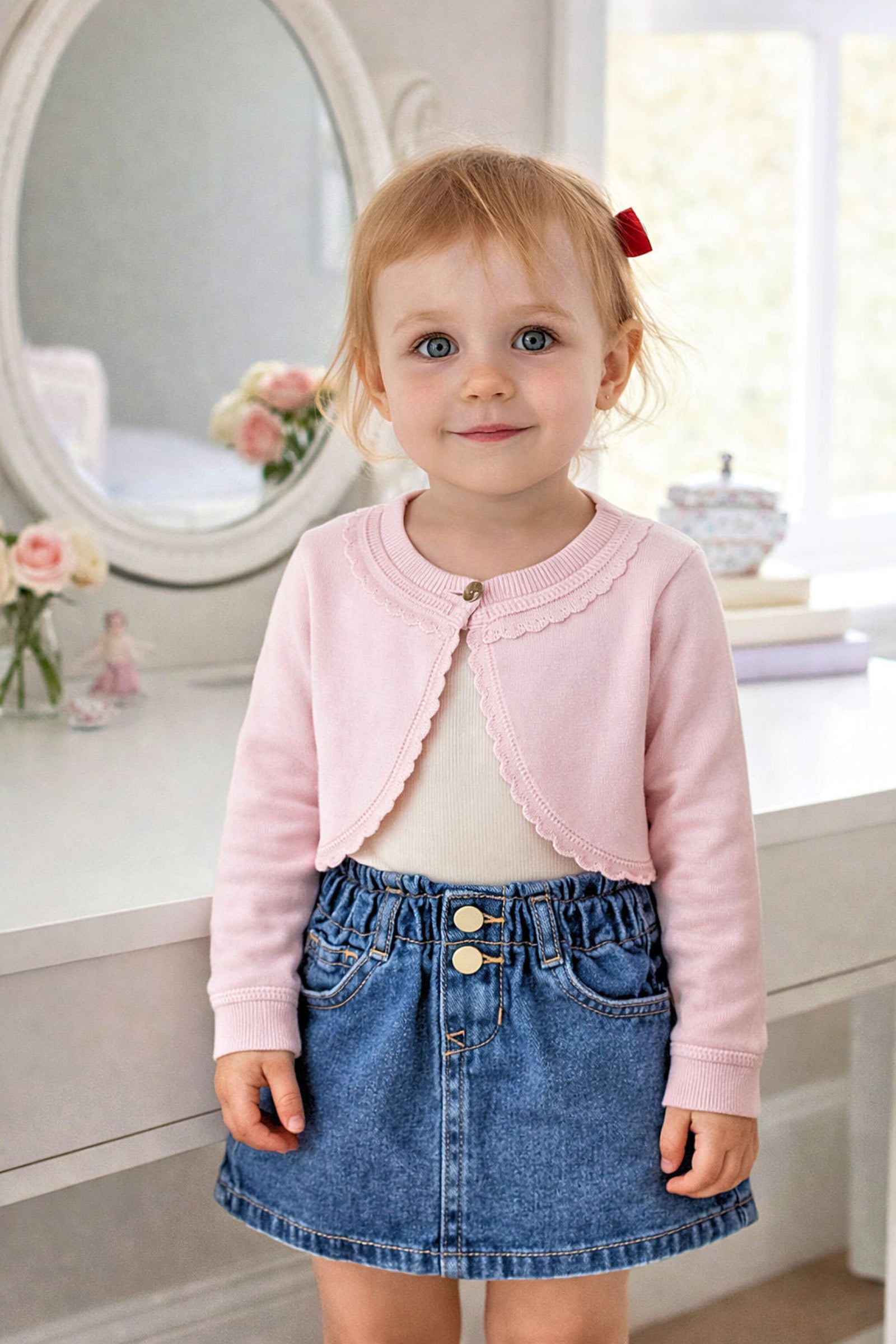 Organic Cotton Cropped Special Cardigan, Pink, Baby