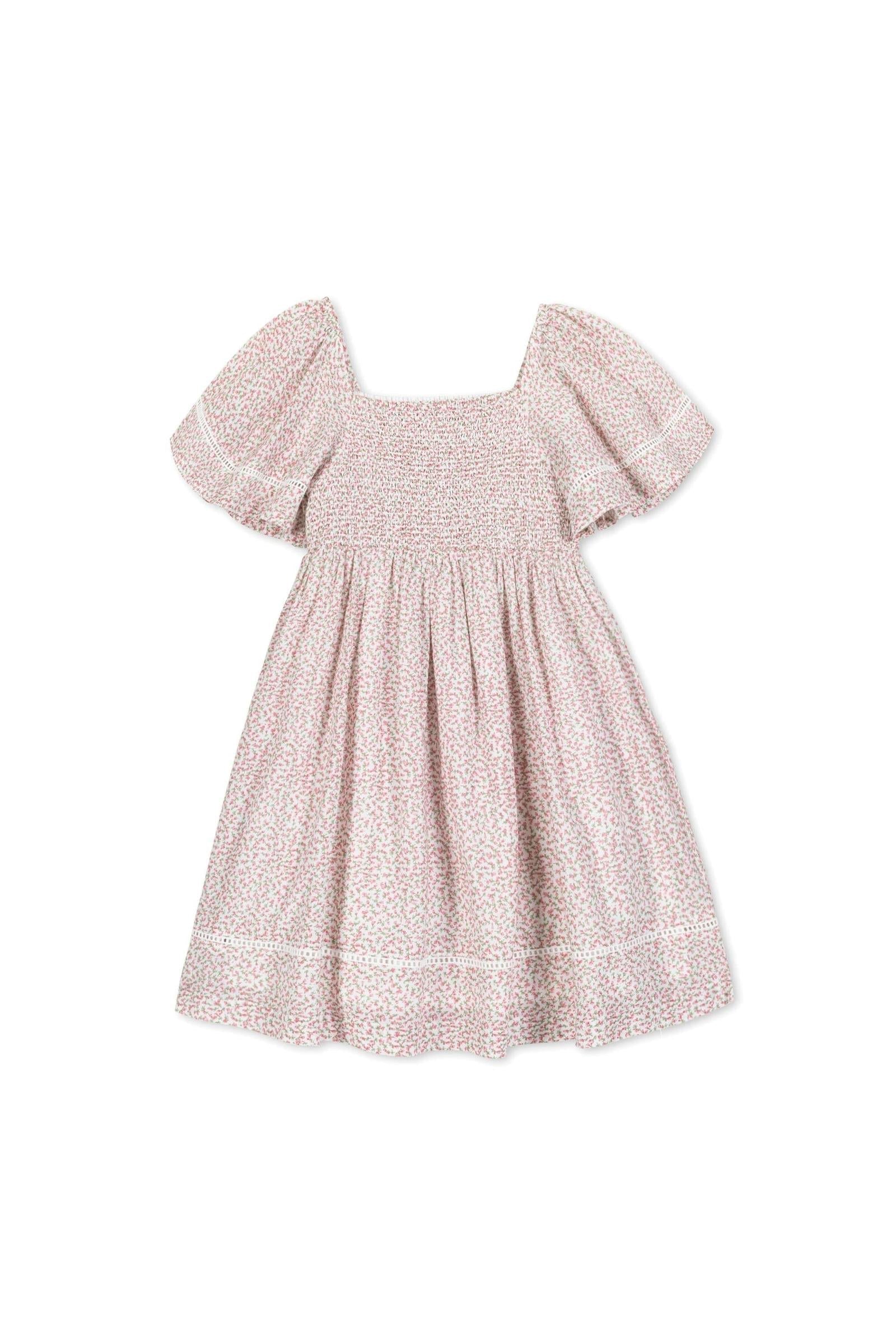 Organic Cotton Smocked Bell Sleeve Dress Girls, Vintage Petal Ditsy, Toddler & Kids