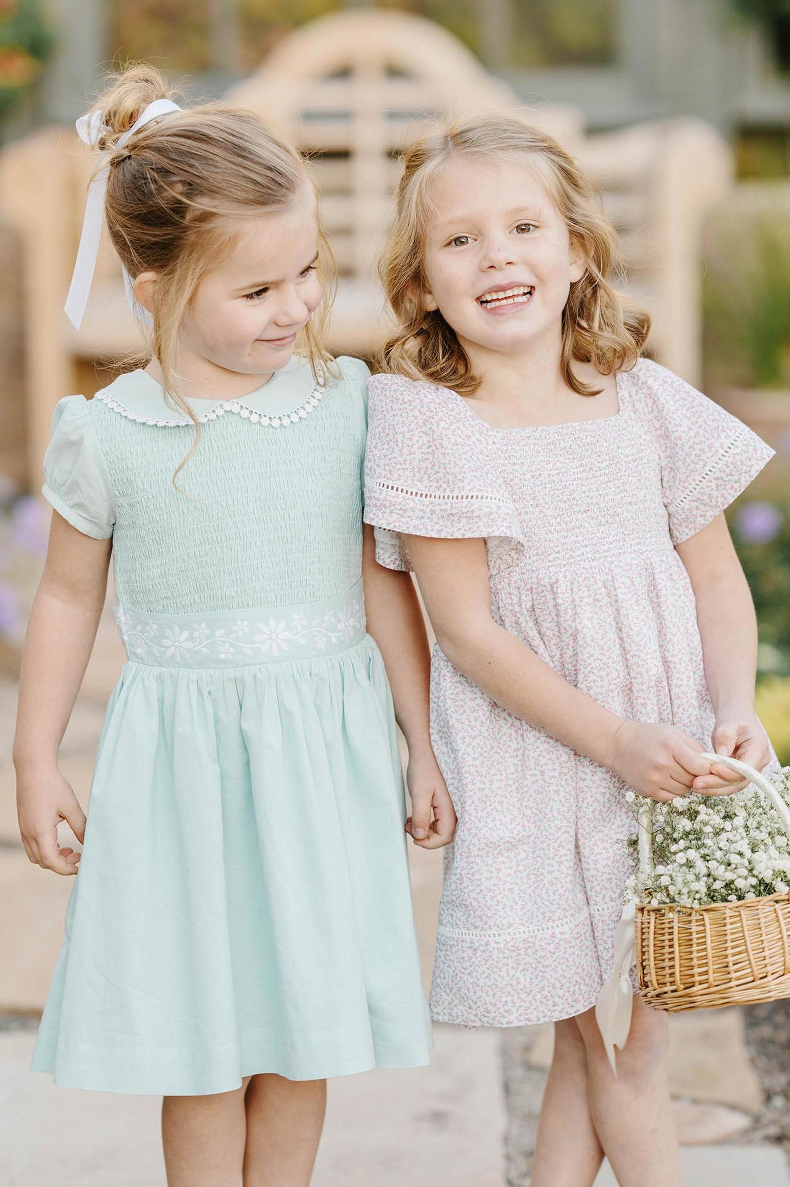 Organic Cotton Smocked Bell Sleeve Dress Girls, Vintage Petal Ditsy, Toddler & Kids