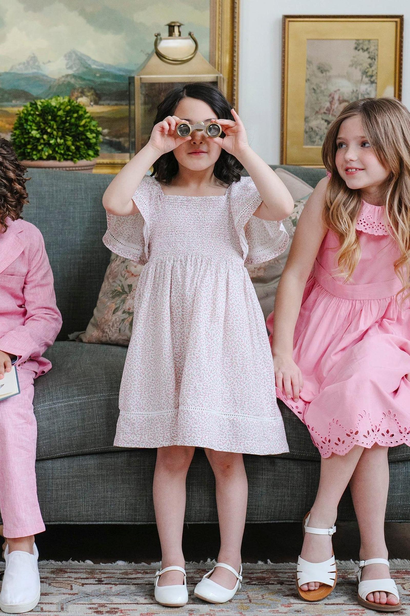 Organic Cotton Smocked Bell Sleeve Dress Girls, Vintage Petal Ditsy, Toddler & Kids