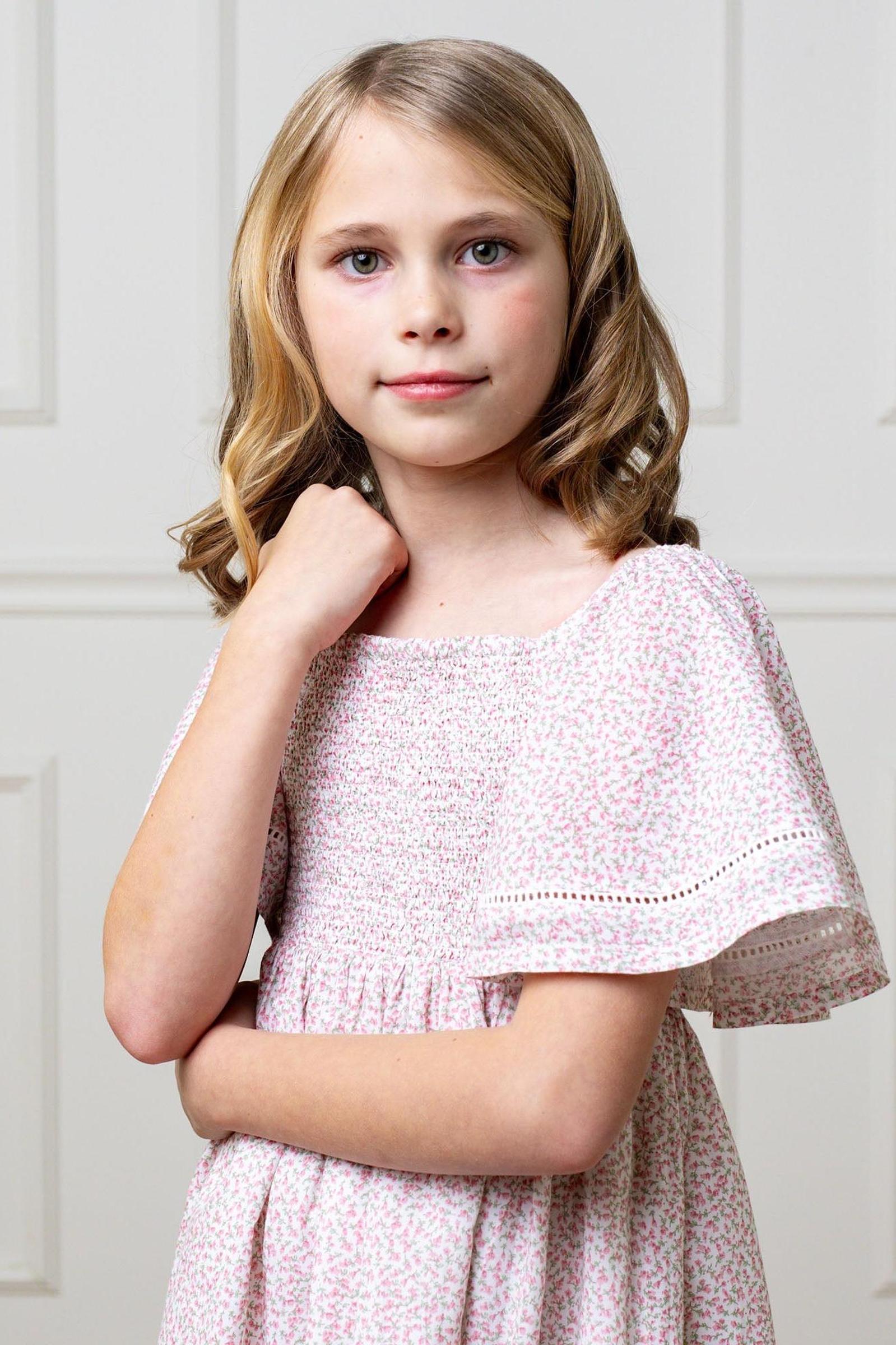 Organic Cotton Smocked Bell Sleeve Dress Girls, Vintage Petal Ditsy, Toddler & Kids