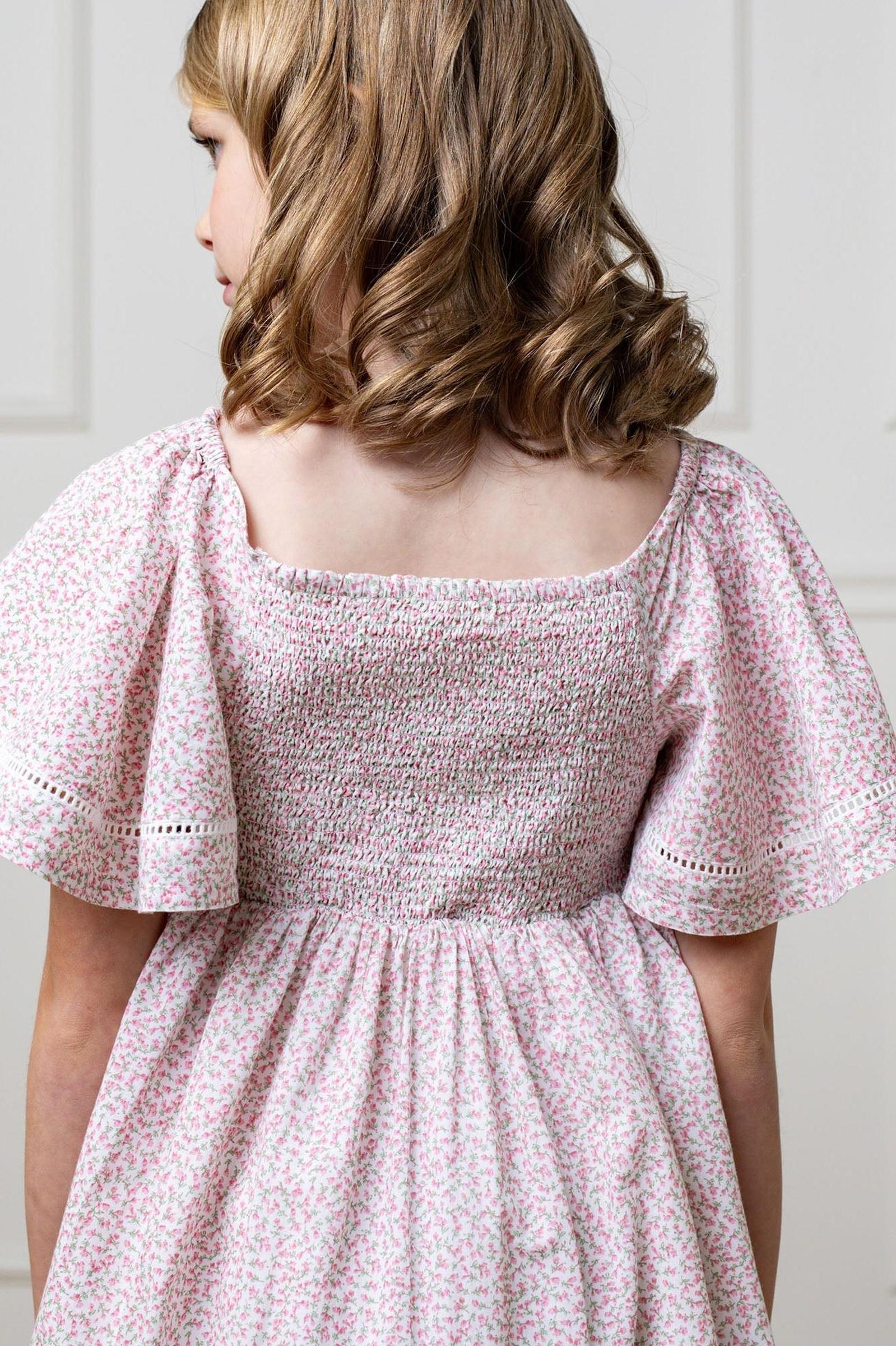 Organic Cotton Smocked Bell Sleeve Dress Girls, Vintage Petal Ditsy, Toddler & Kids