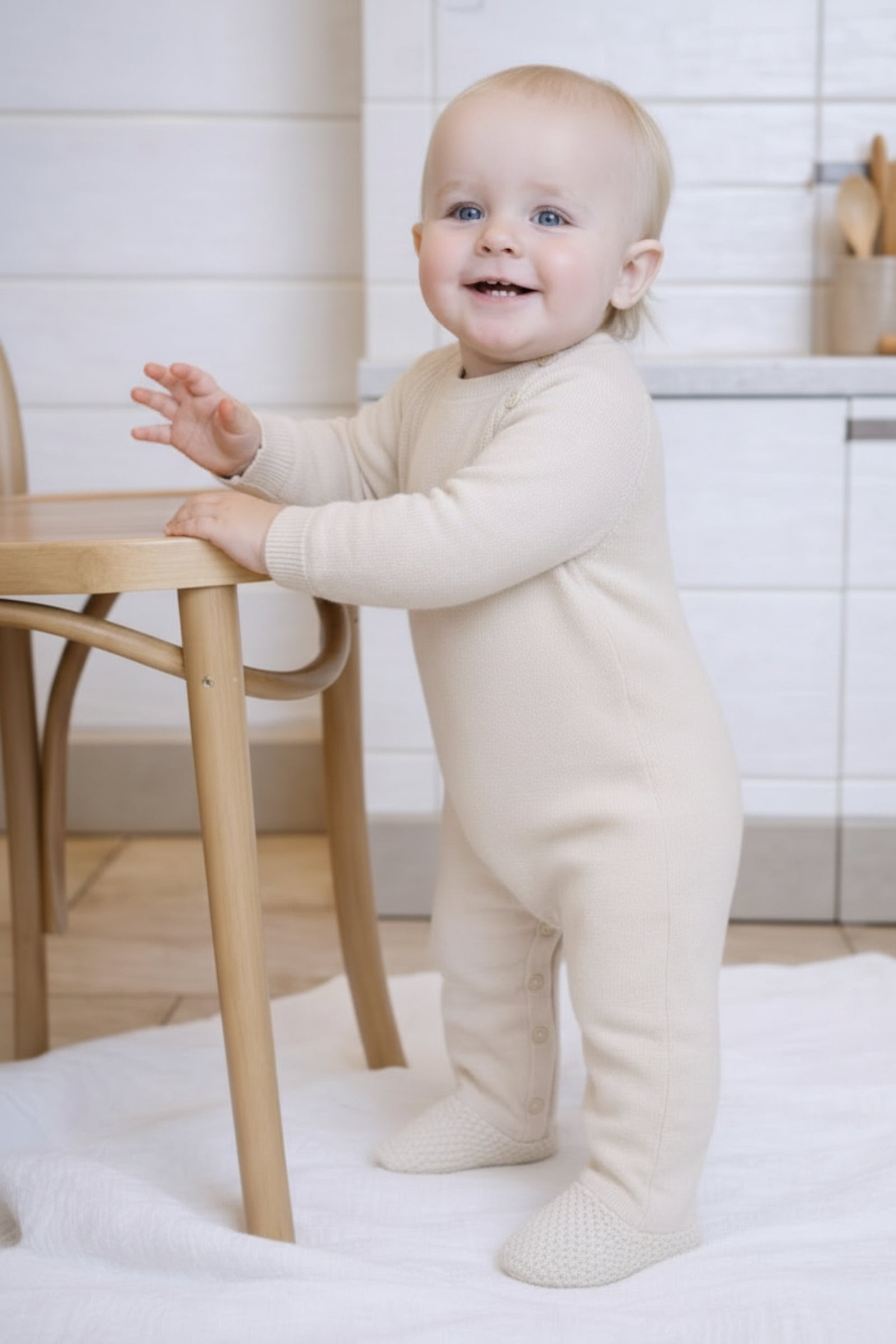 Organic Cotton Footed Sweater Romper for Babies, Oatmeal, 0-9M