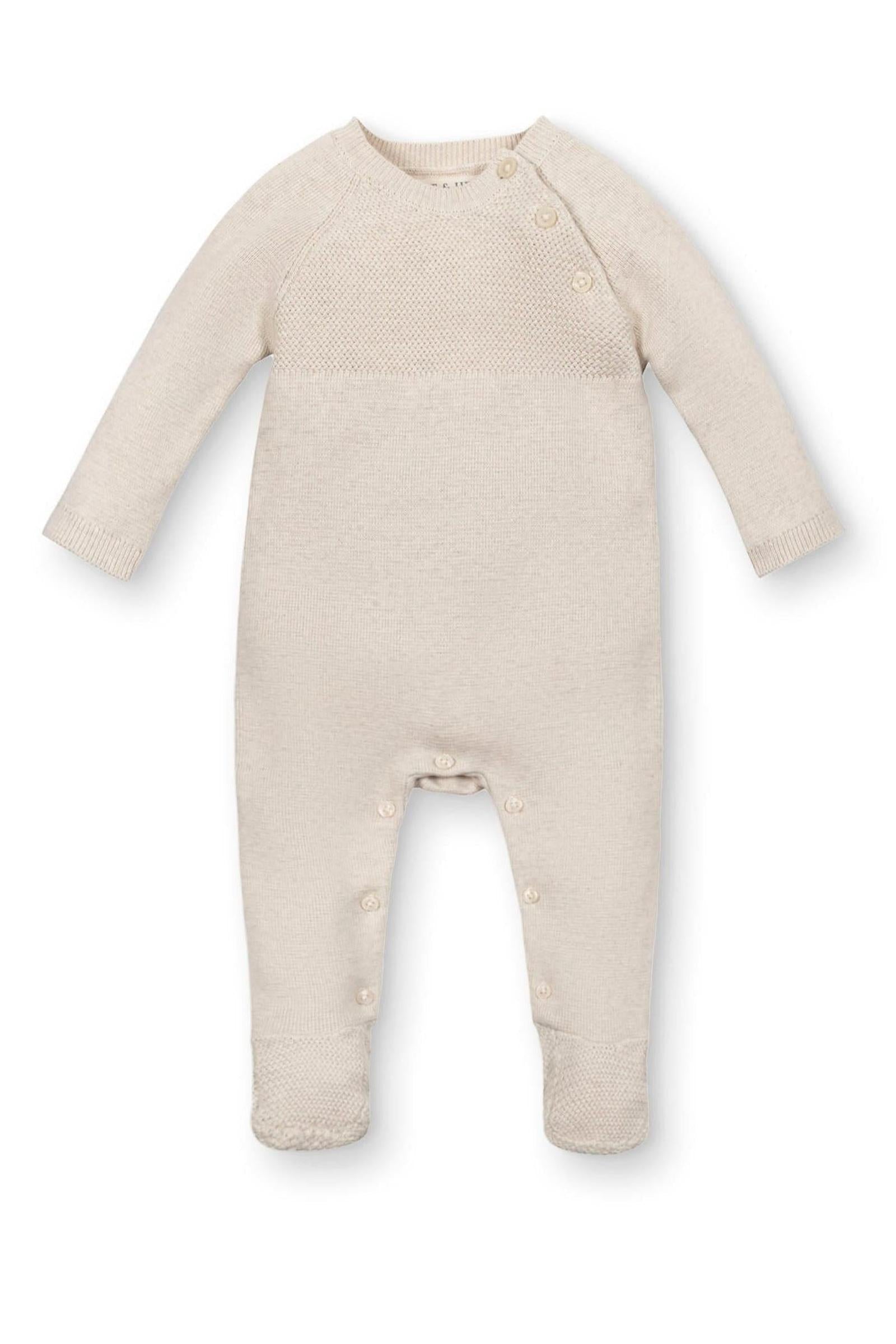 Organic Cotton Footed Sweater Romper for Babies, Oatmeal, 0-9M