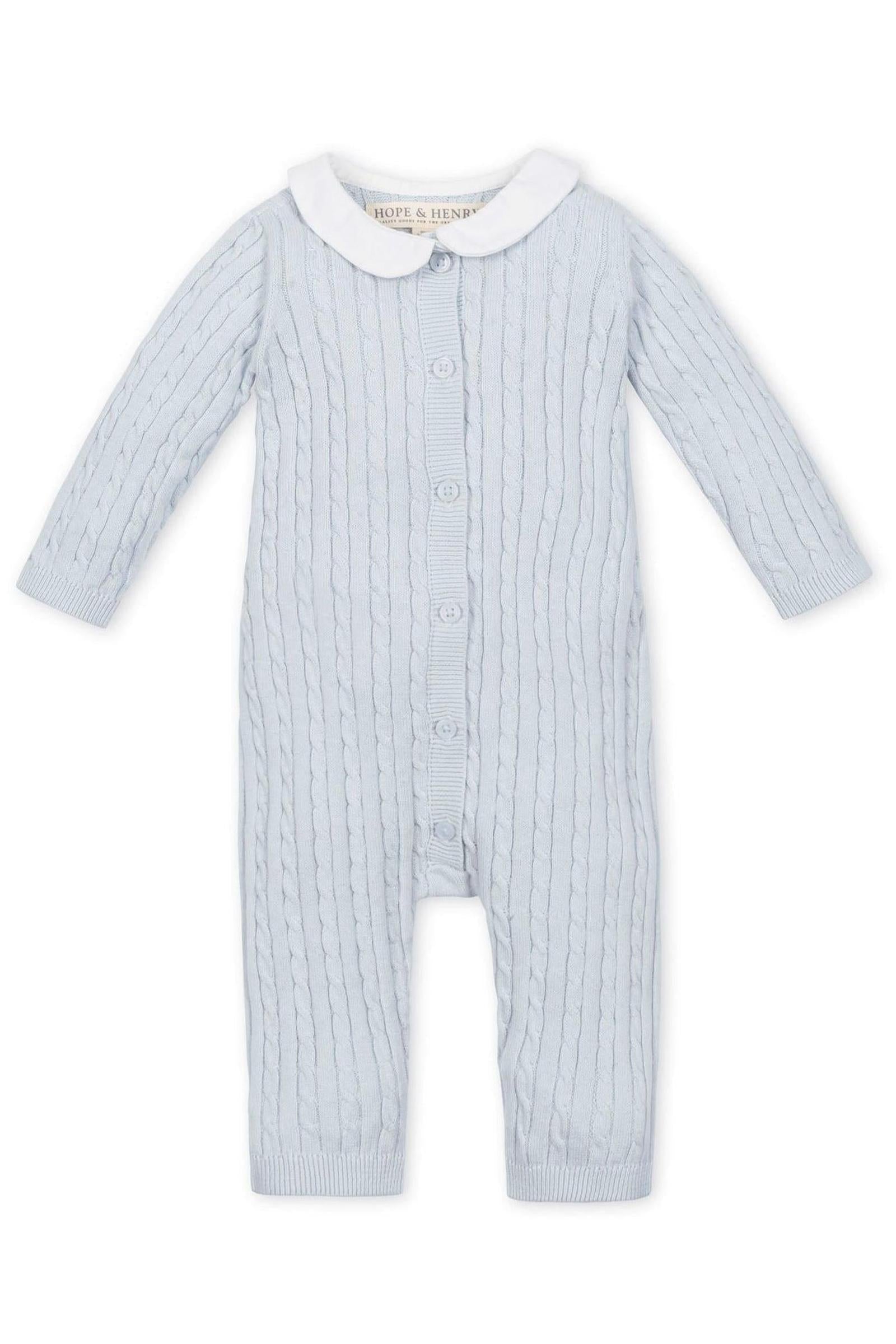 Organic Cotton Peter Pan Collar Sweater Romper, Light Blue