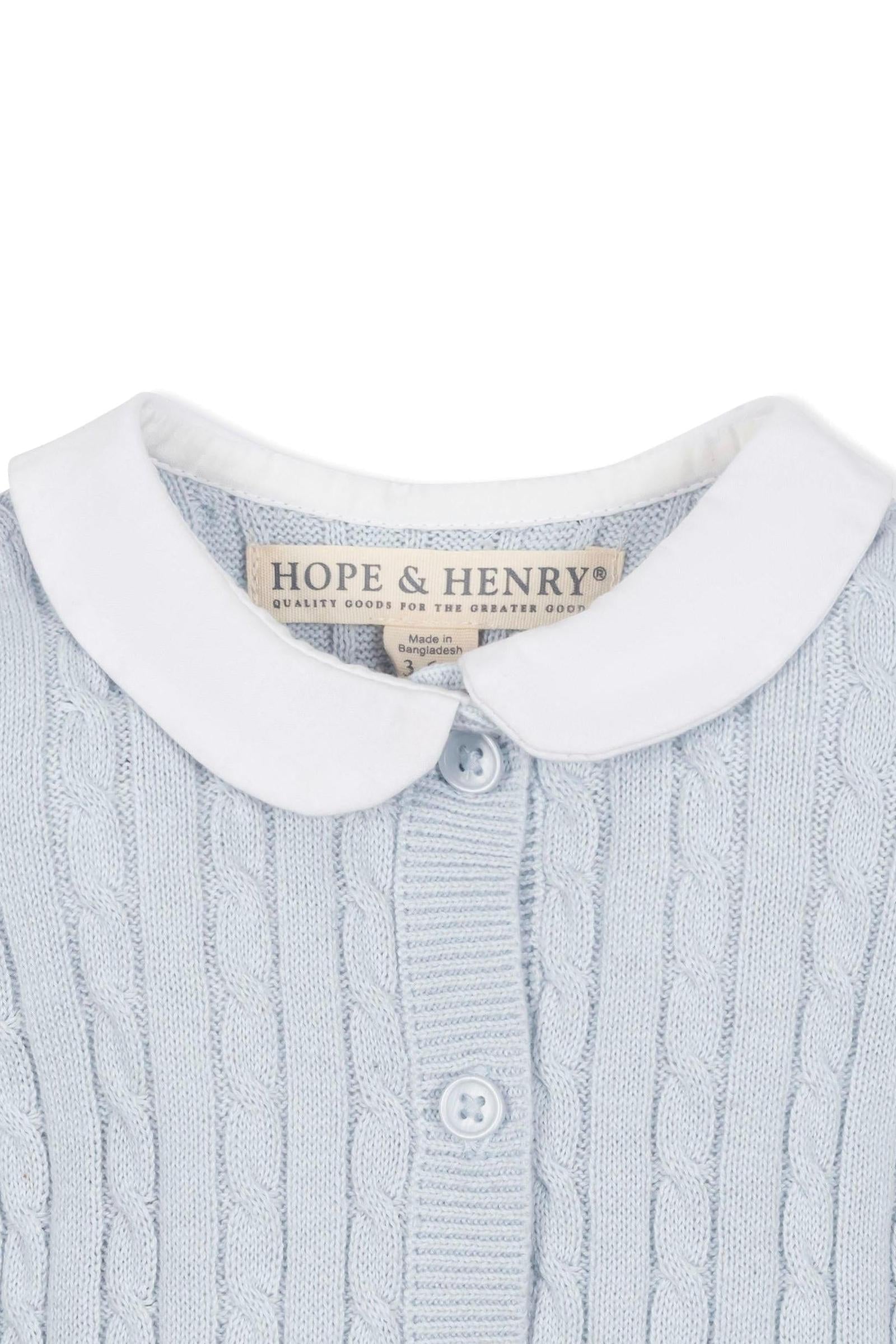Organic Cotton Peter Pan Collar Sweater Romper, Light Blue