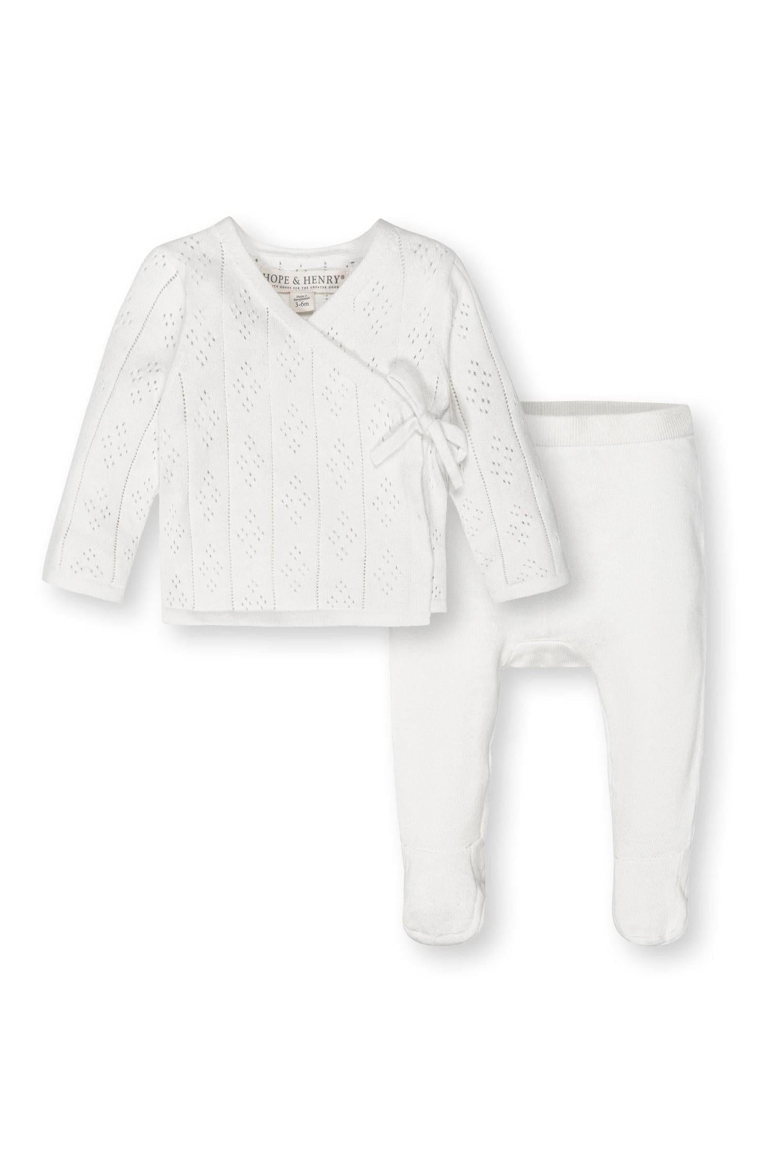 Organic Cotton Pointelle Sweater and Legging Set for Babies, White, 0-9M