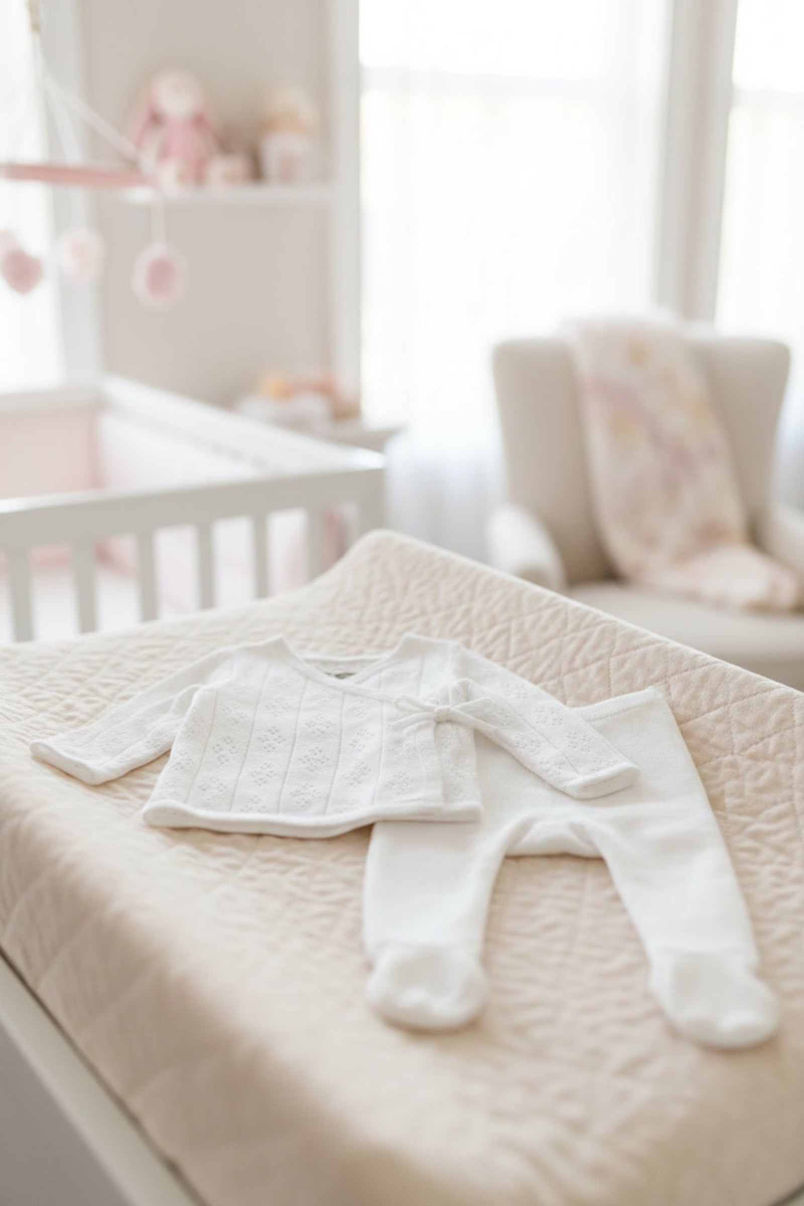 Organic Cotton Pointelle Sweater and Legging Set for Babies, White, 0-9M