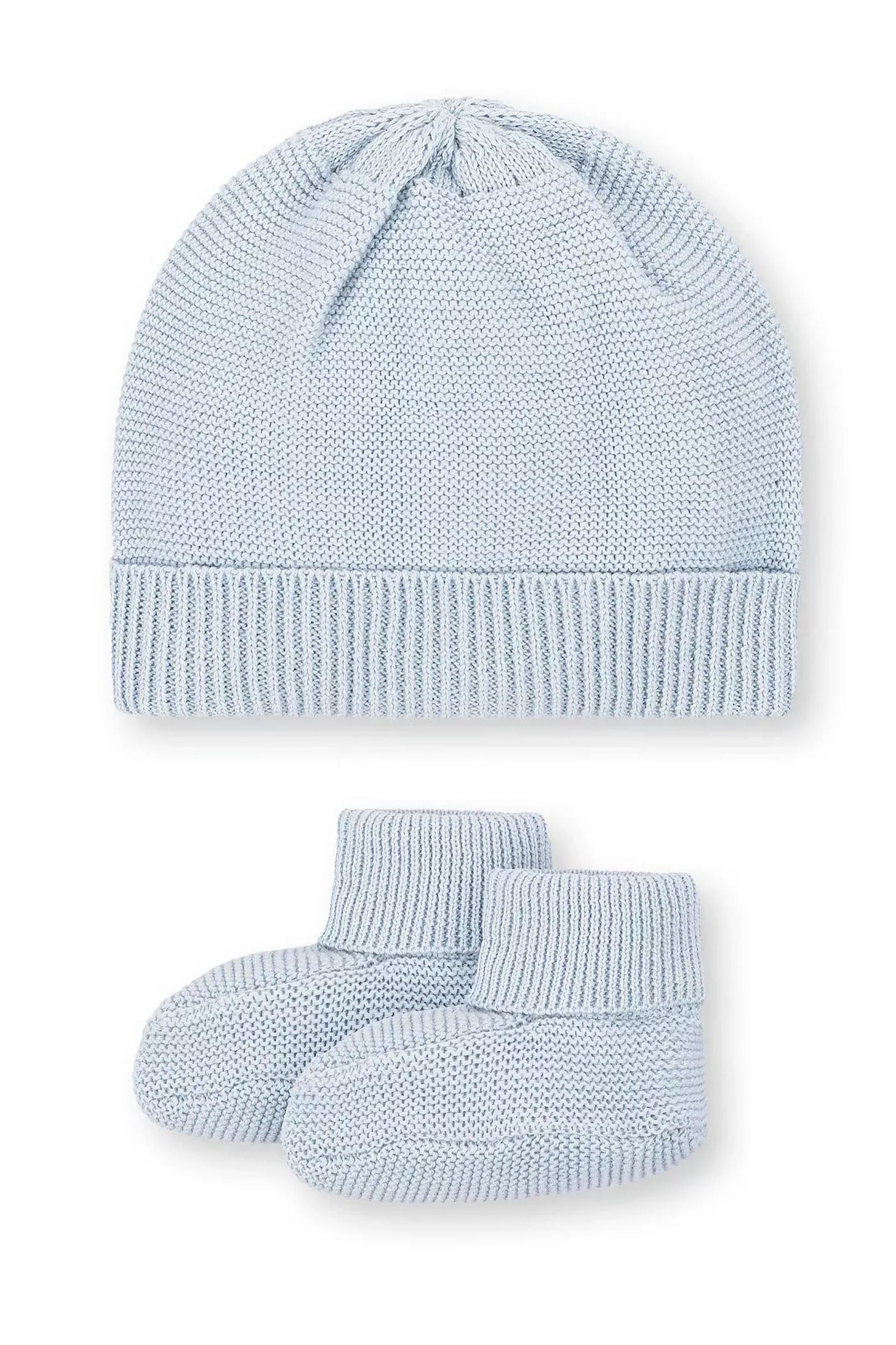 Pale Blue Organic Cotton Knit Beanie and Bootie Set, Baby