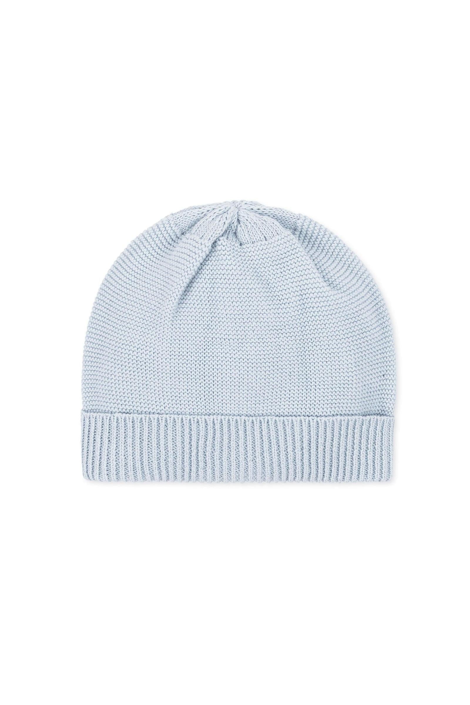 Pale Blue Organic Cotton Knit Beanie and Bootie Set, Baby