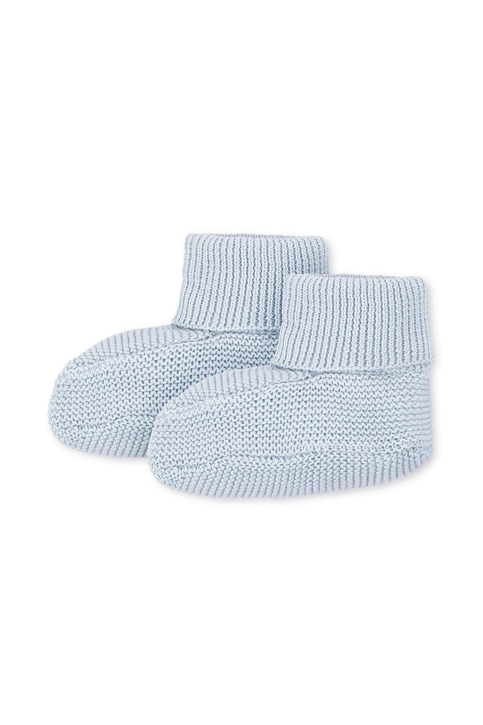Pale Blue Organic Cotton Knit Beanie and Bootie Set, Baby