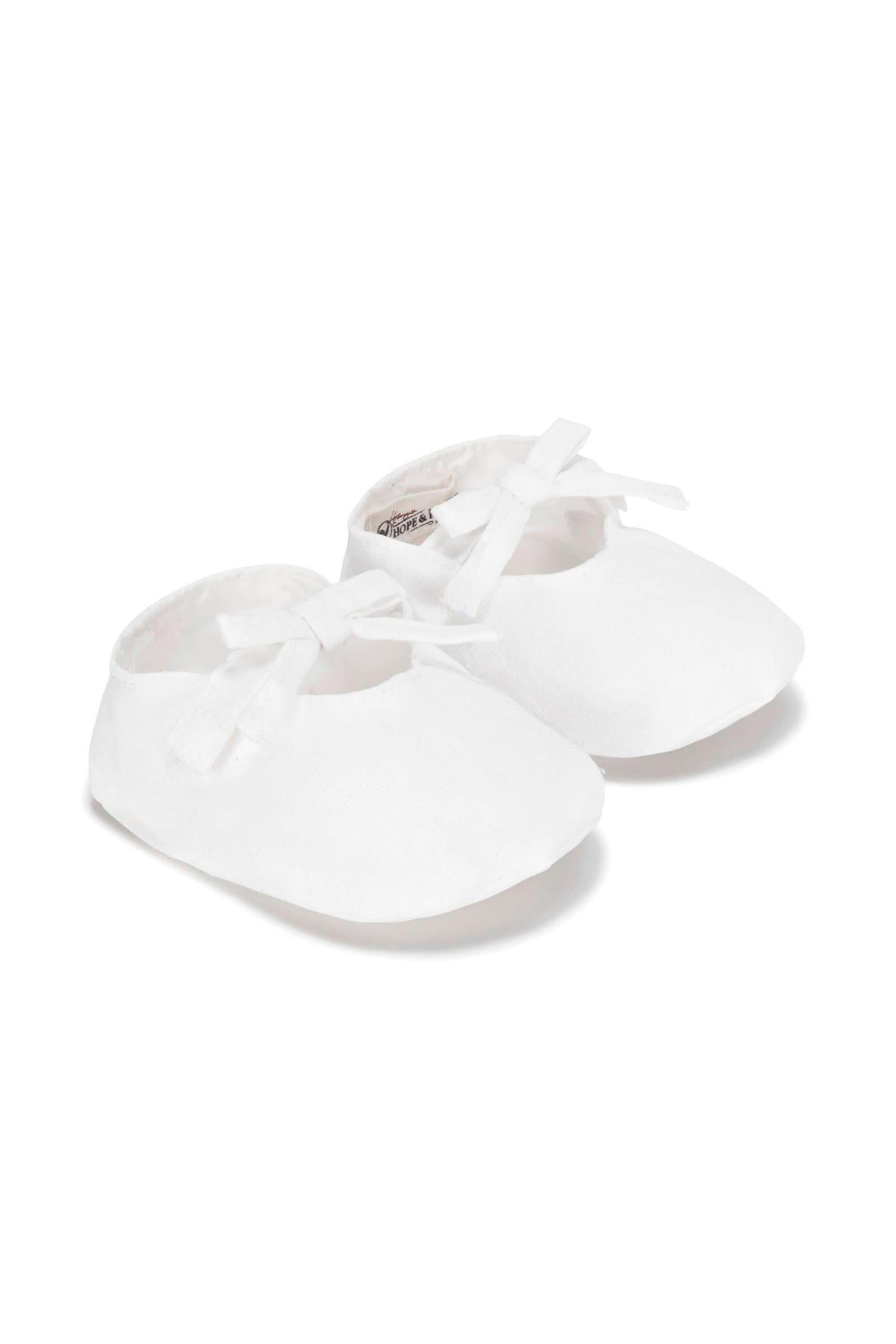 Linen Bow Soft Shoe for Baby Girls, White, 0-12M