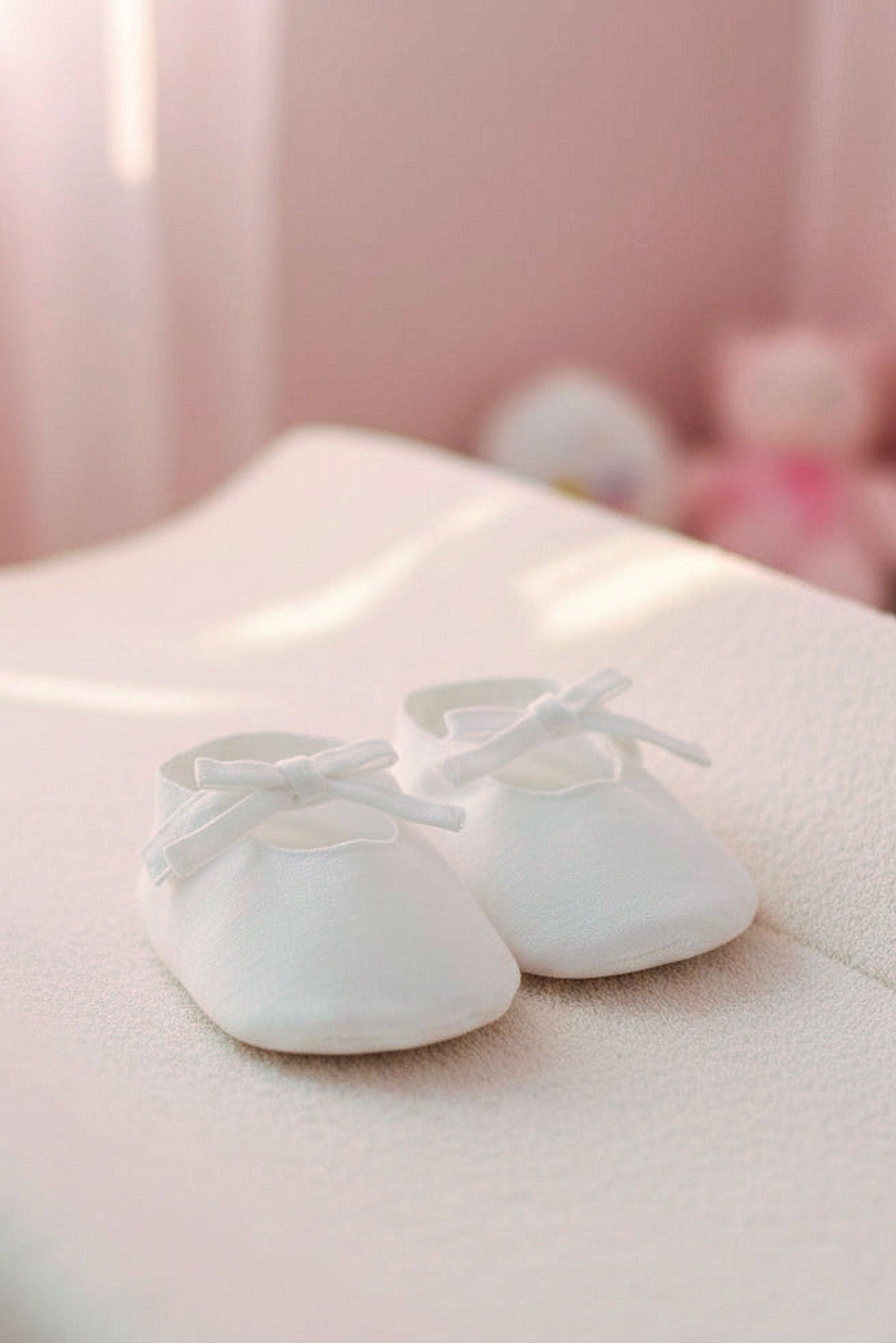 Linen Bow Soft Shoe for Baby Girls, White, 0-12M