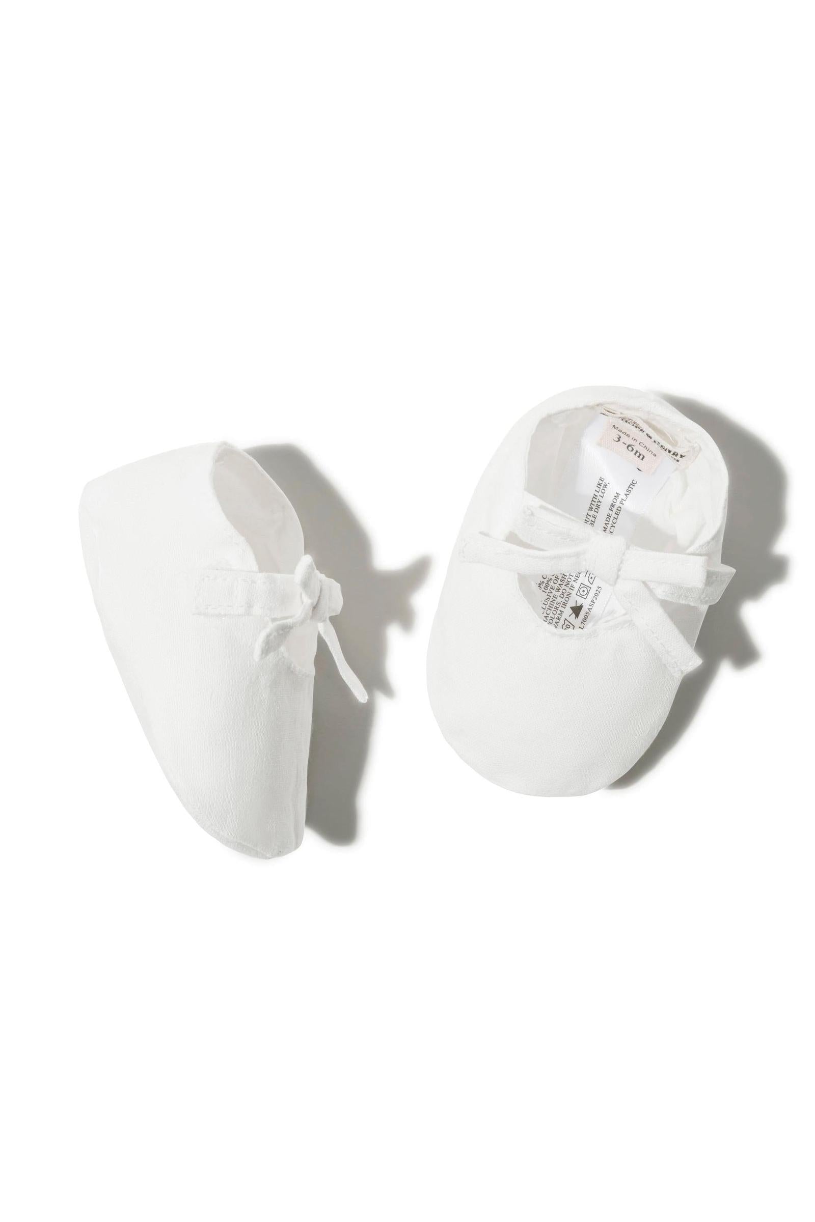 Linen Bow Soft Shoe for Baby Girls, White, 0-12M
