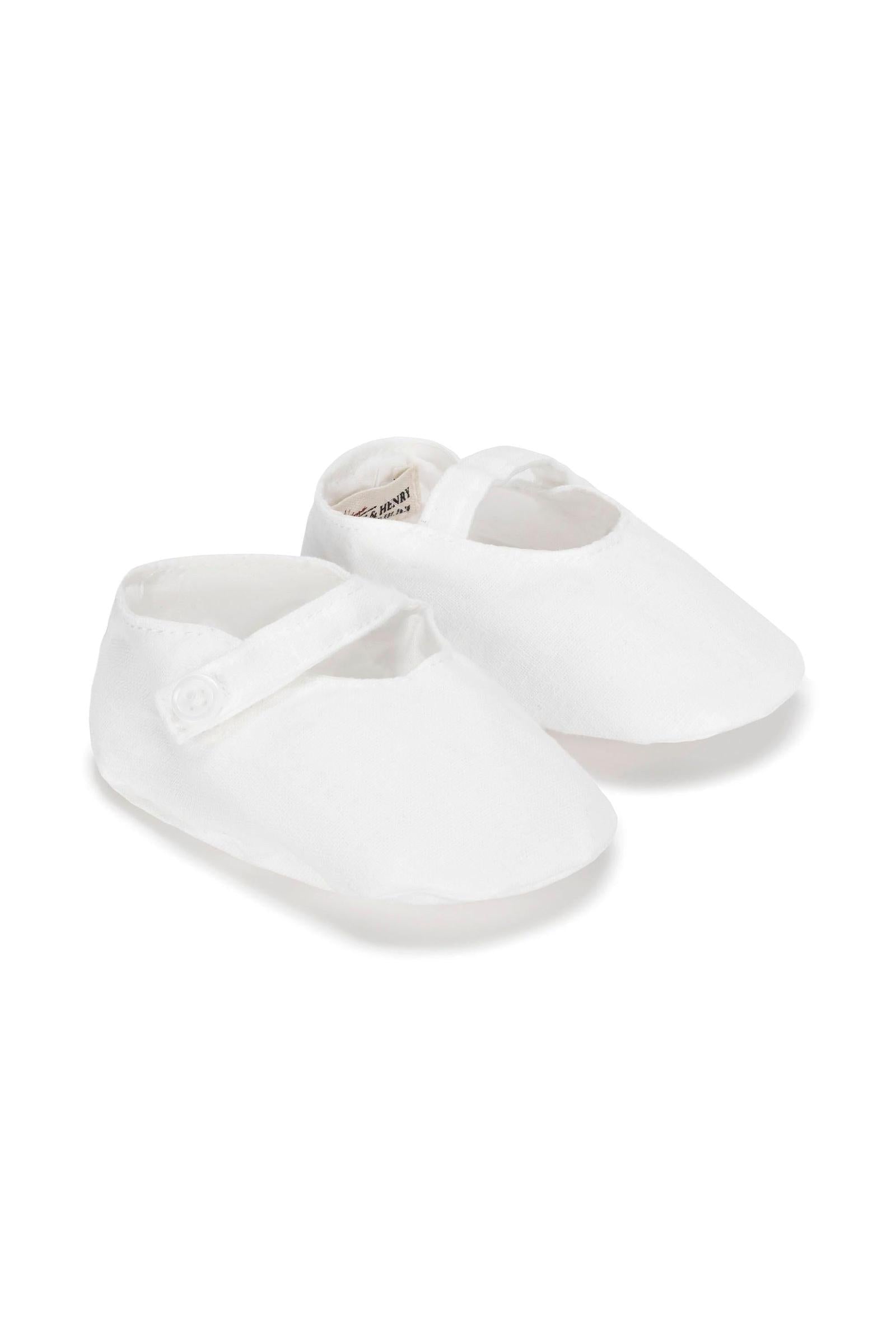 Linen Button Strap Soft Shoe for Babies, White, 0-24M