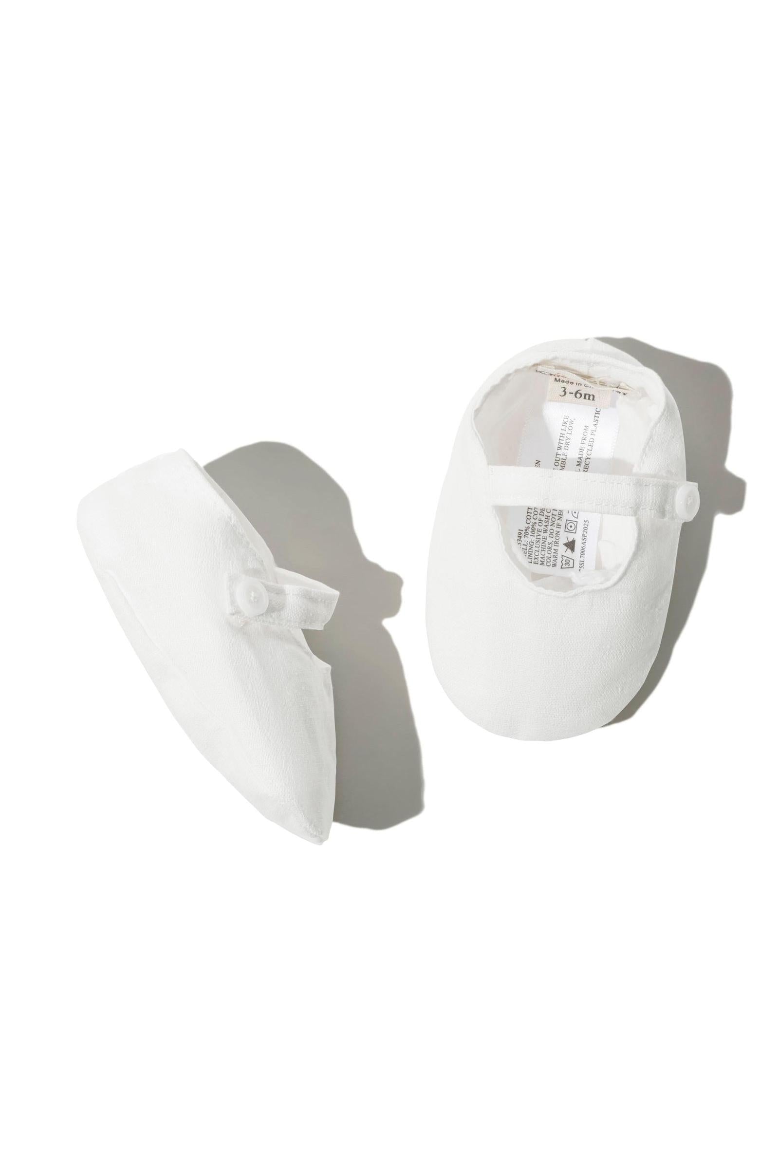 Linen Button Strap Soft Shoe for Babies, White, 0-24M