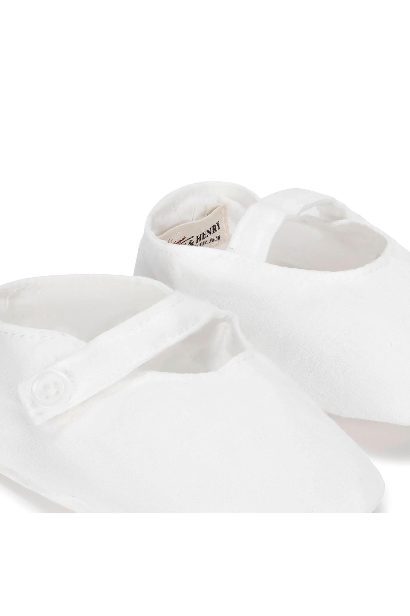 Linen Button Strap Soft Shoe for Babies, White, 0-24M