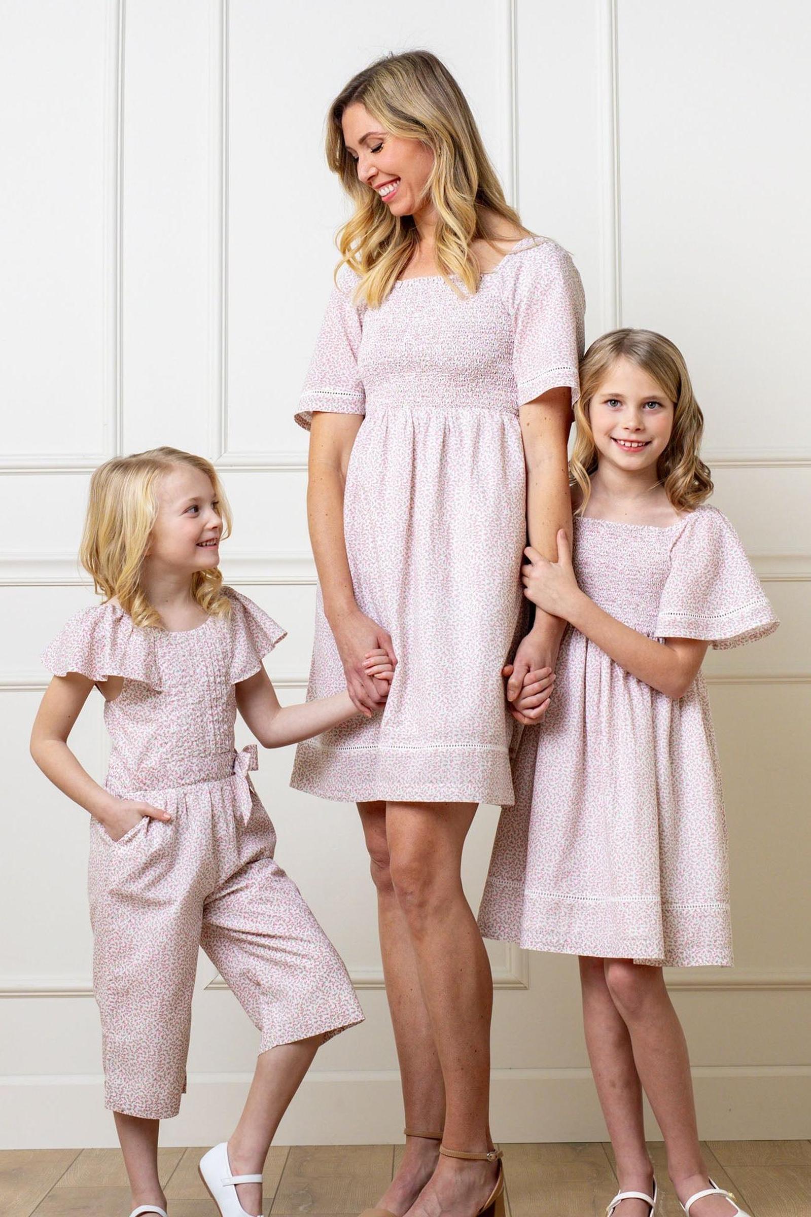 Organic Cotton Smocked Bell Sleeve Dress Girls, Vintage Petal Ditsy, Toddler & Kids