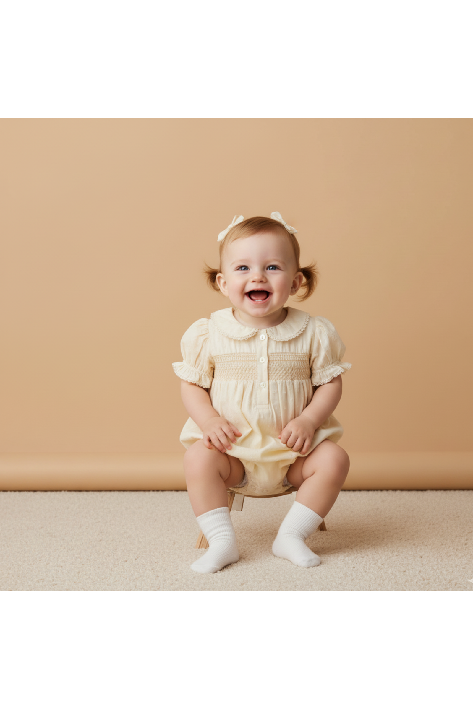 Organic Smocked Button Romper - Butter Yellow