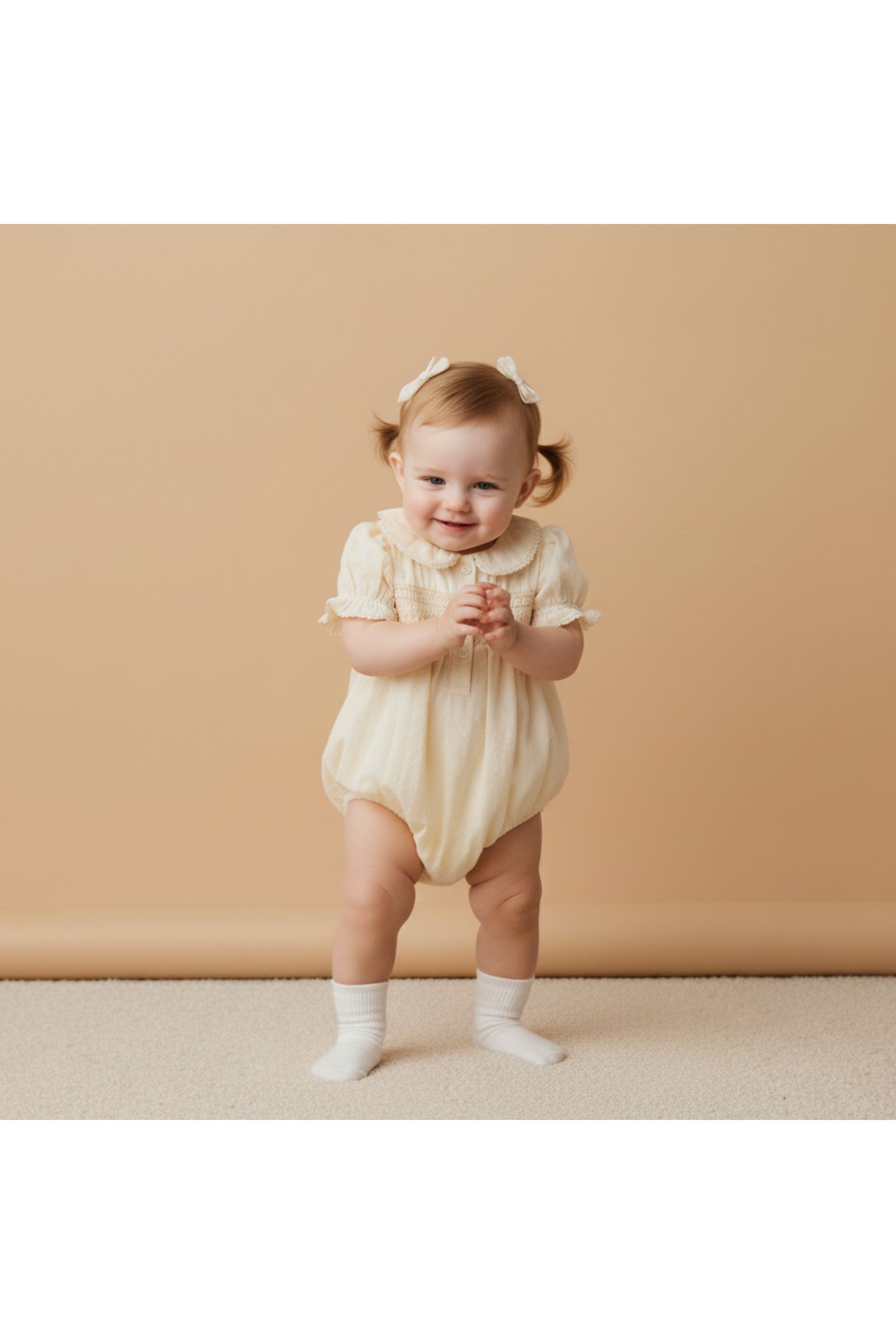 Organic Smocked Button Romper - Butter Yellow