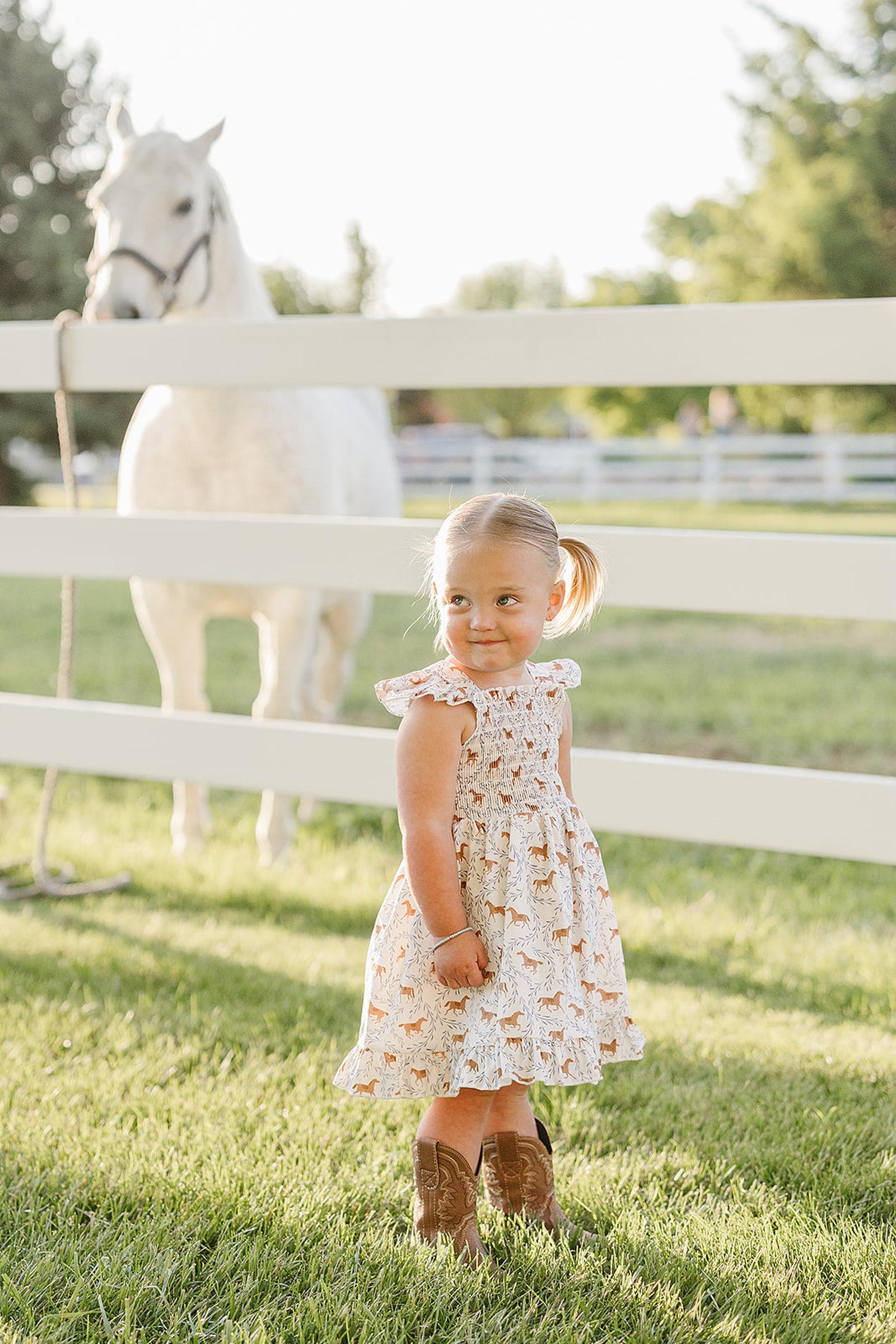 Western Pony Print Smocked Dress for Baby & Kids