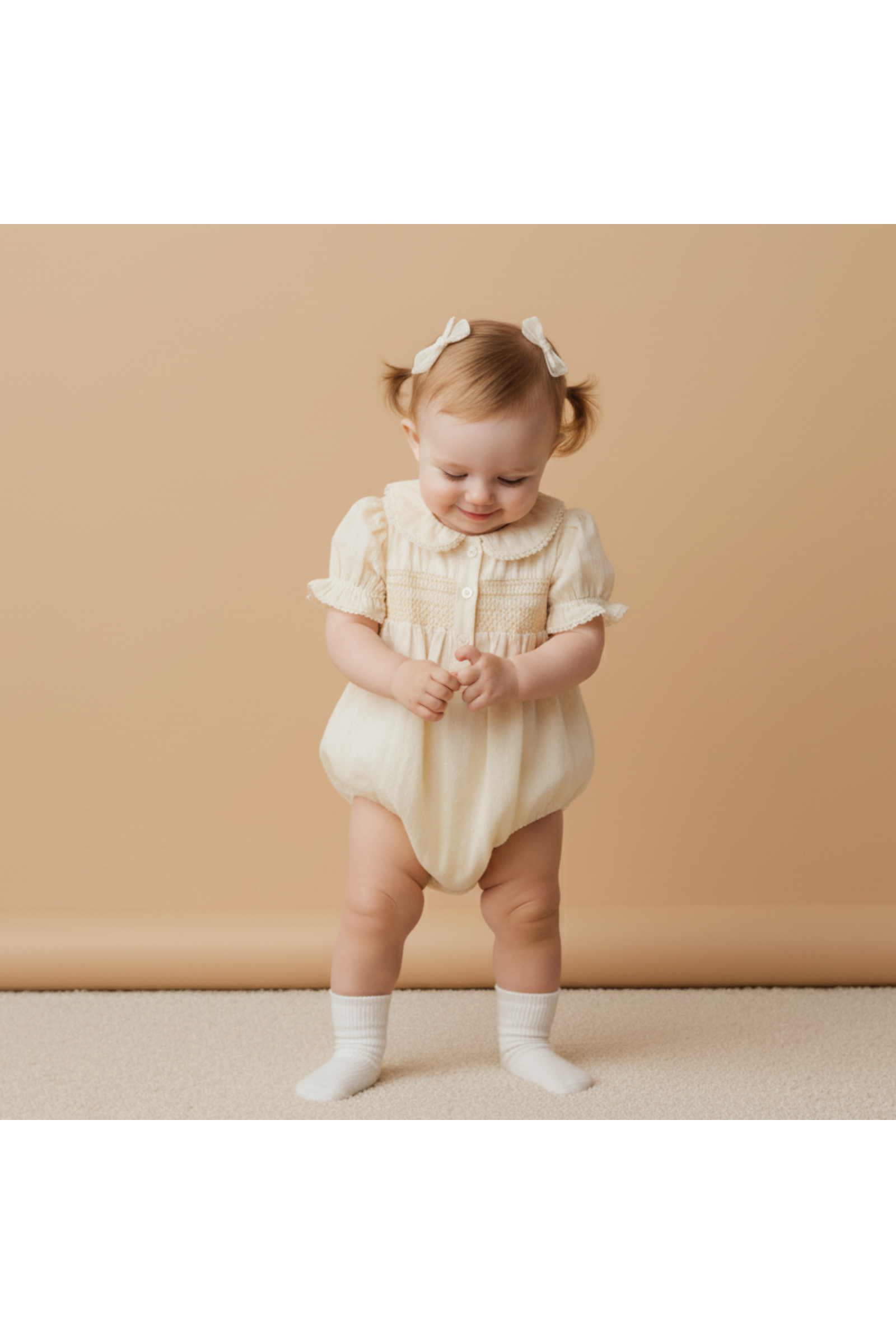 Organic Smocked Button Romper - Butter Yellow