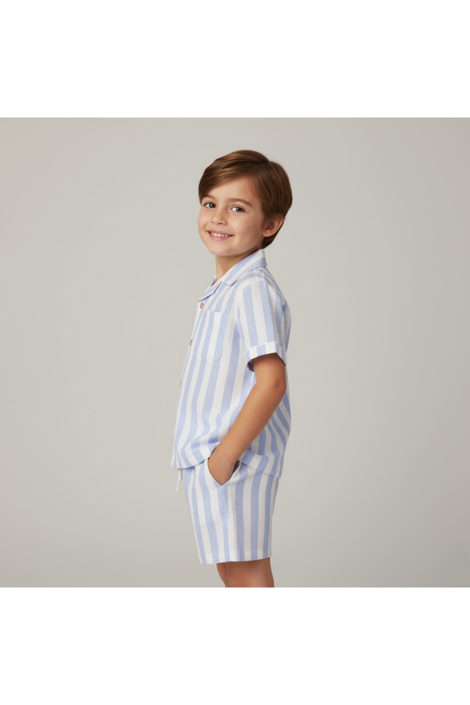 Organic Shirt & Shorts Set - Blue Stripes