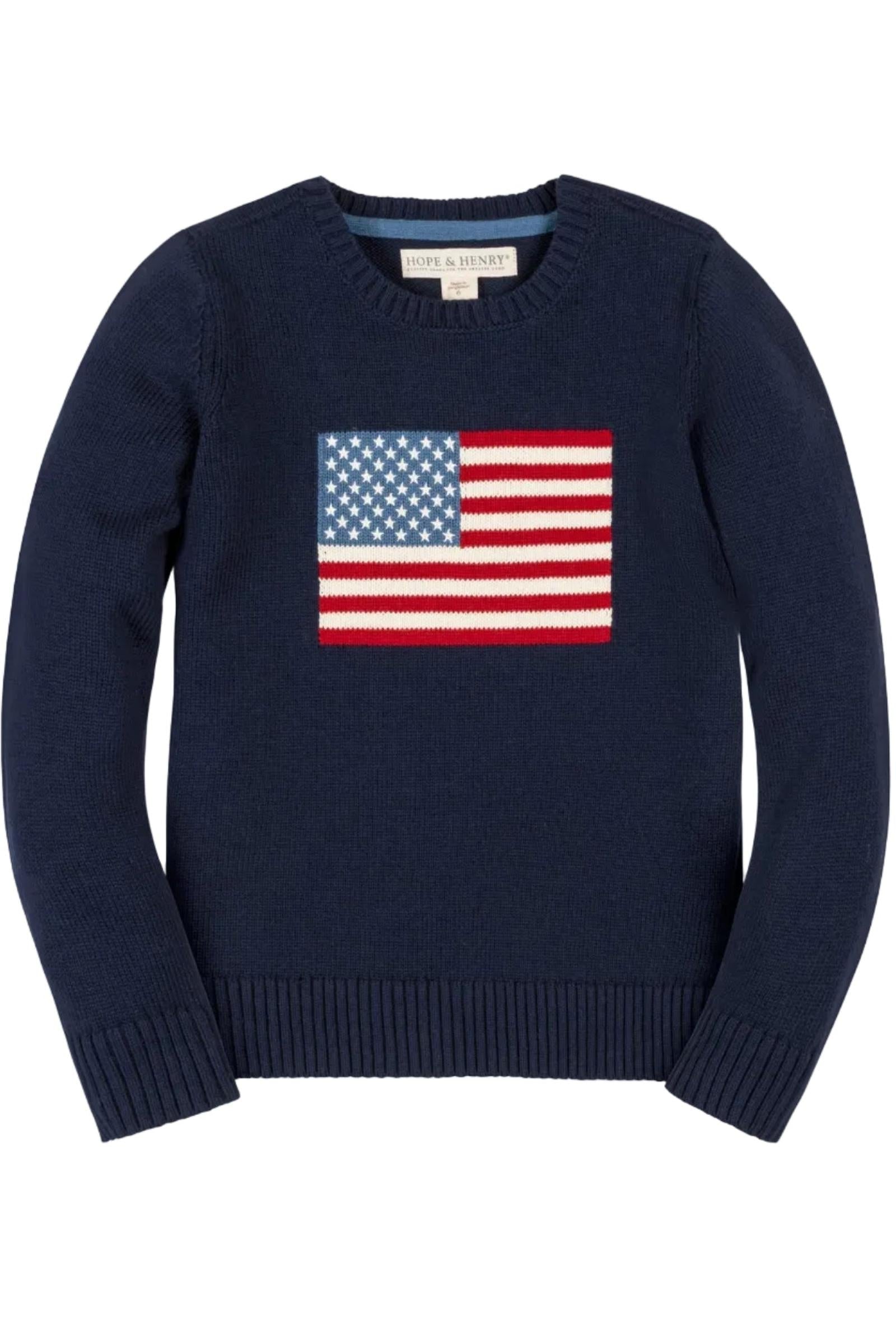 Organic Cotton Crew Neck Flag Sweater, Boy Sizes 2T-18, Family Matching Outfits