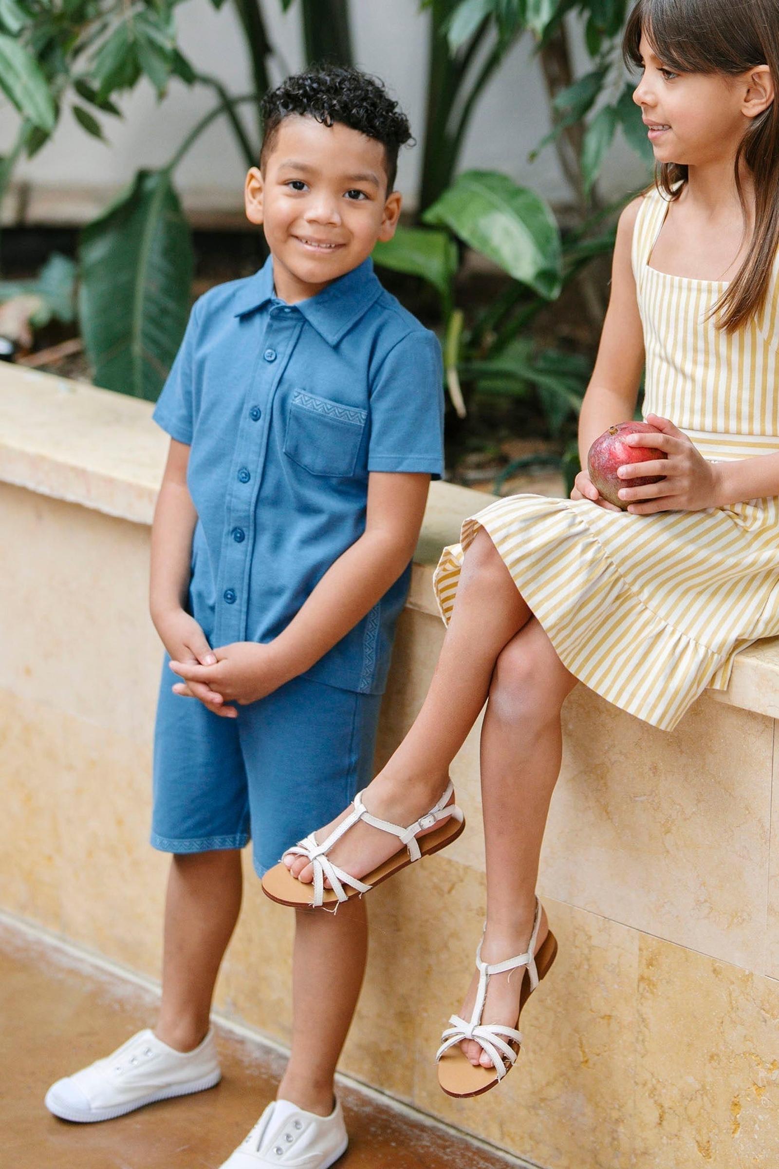 Organic Cotton Pique Pull-On Shorts, Stone Blue, Toddler & Kids