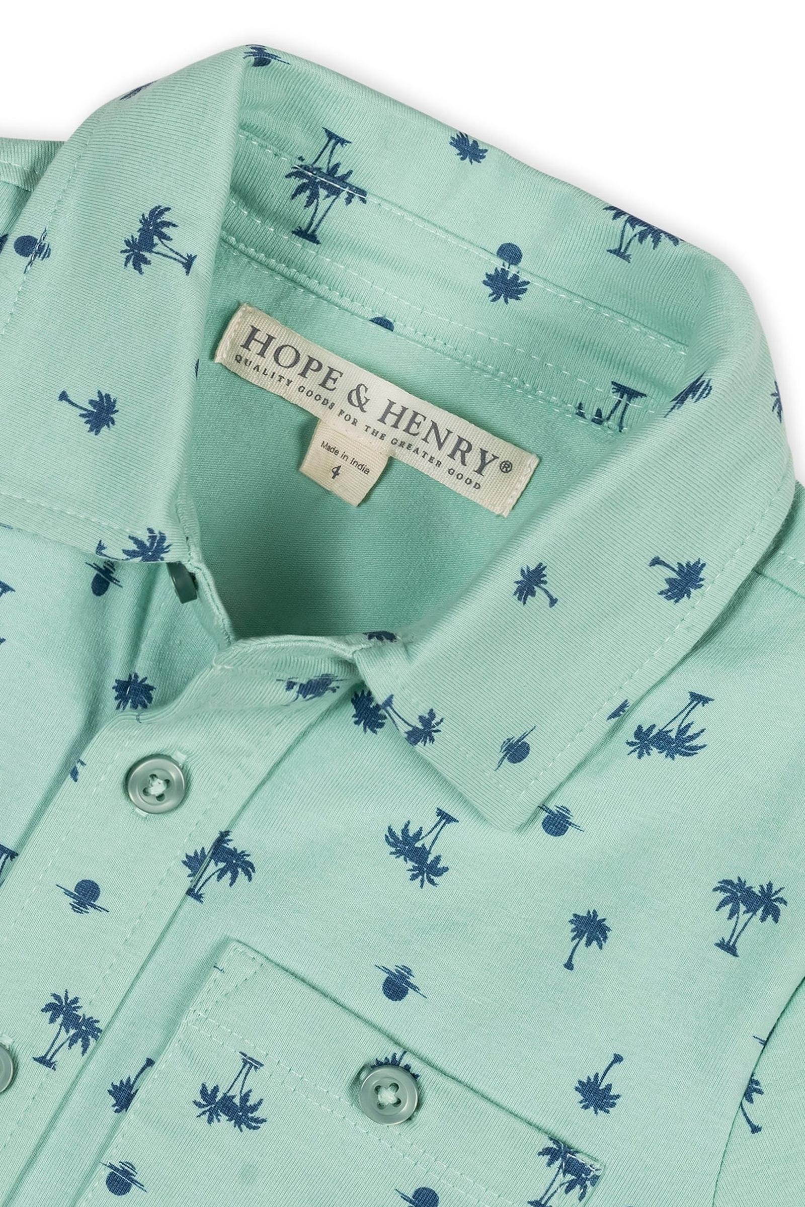 Organic Cotton Jersey Button Down Shirt, Tidal Palm Print, Sizes 2T-18