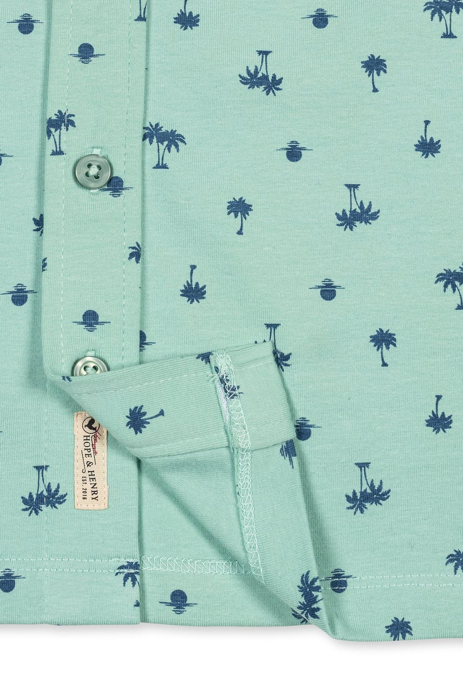Organic Cotton Jersey Button Down Shirt, Tidal Palm Print, Sizes 2T-18