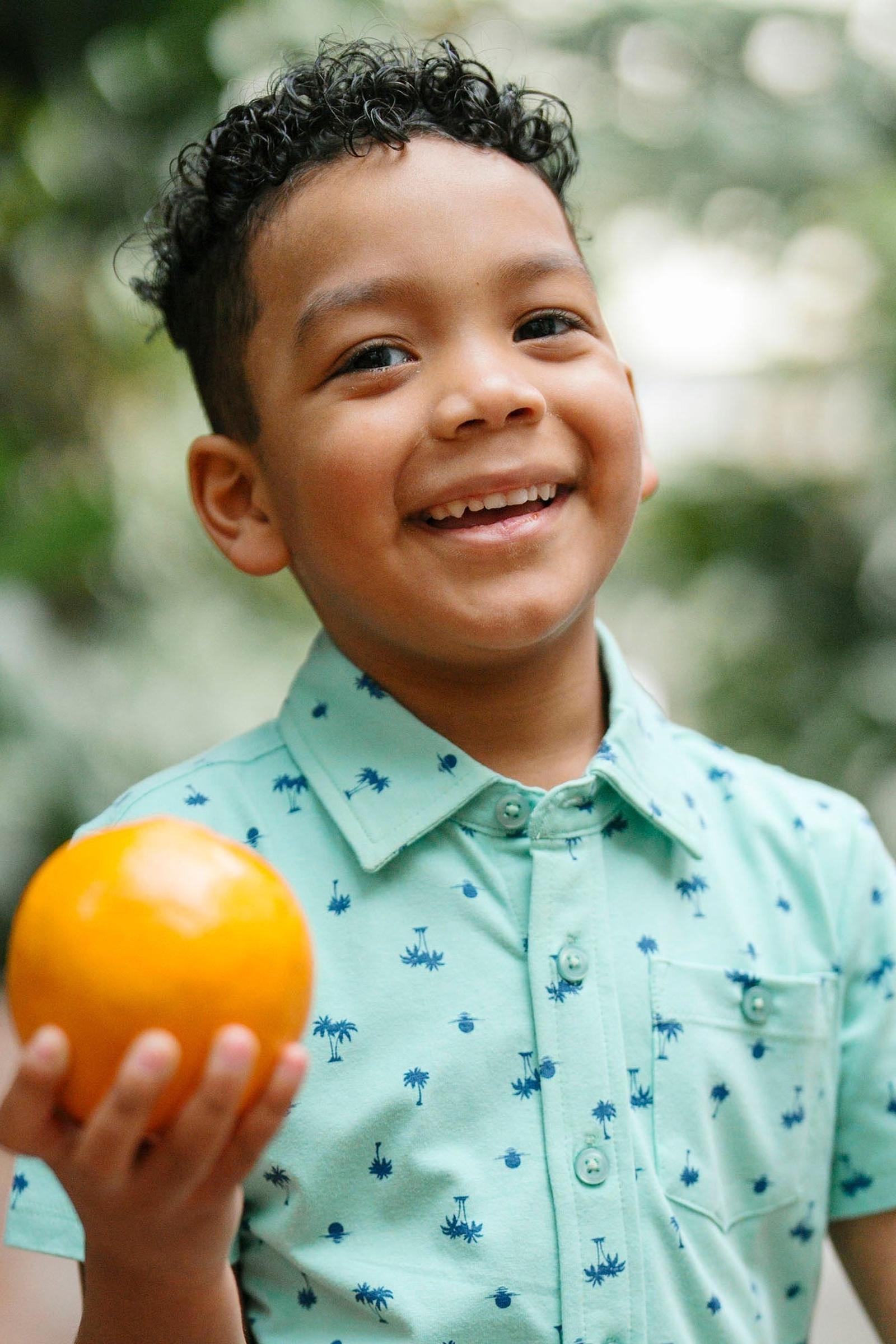 Organic Cotton Jersey Button Down Shirt, Tidal Palm Print, Sizes 2T-18