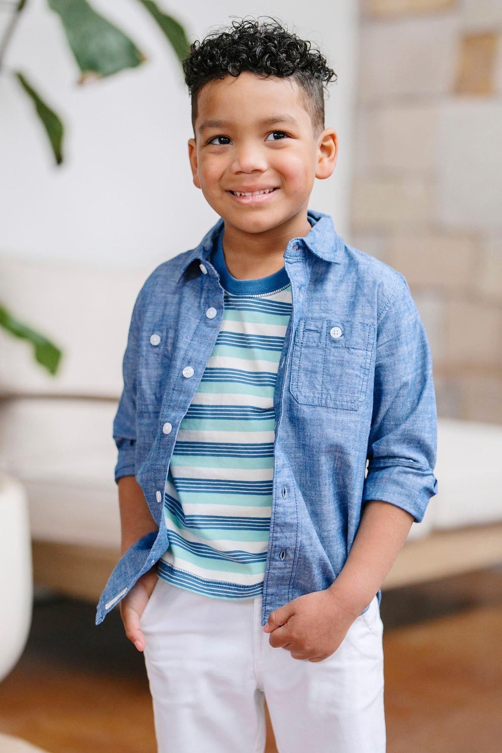 Organic Cotton Short Sleeve Henley Tee, Tidal Stripe, Boys, Sizes 2T-18