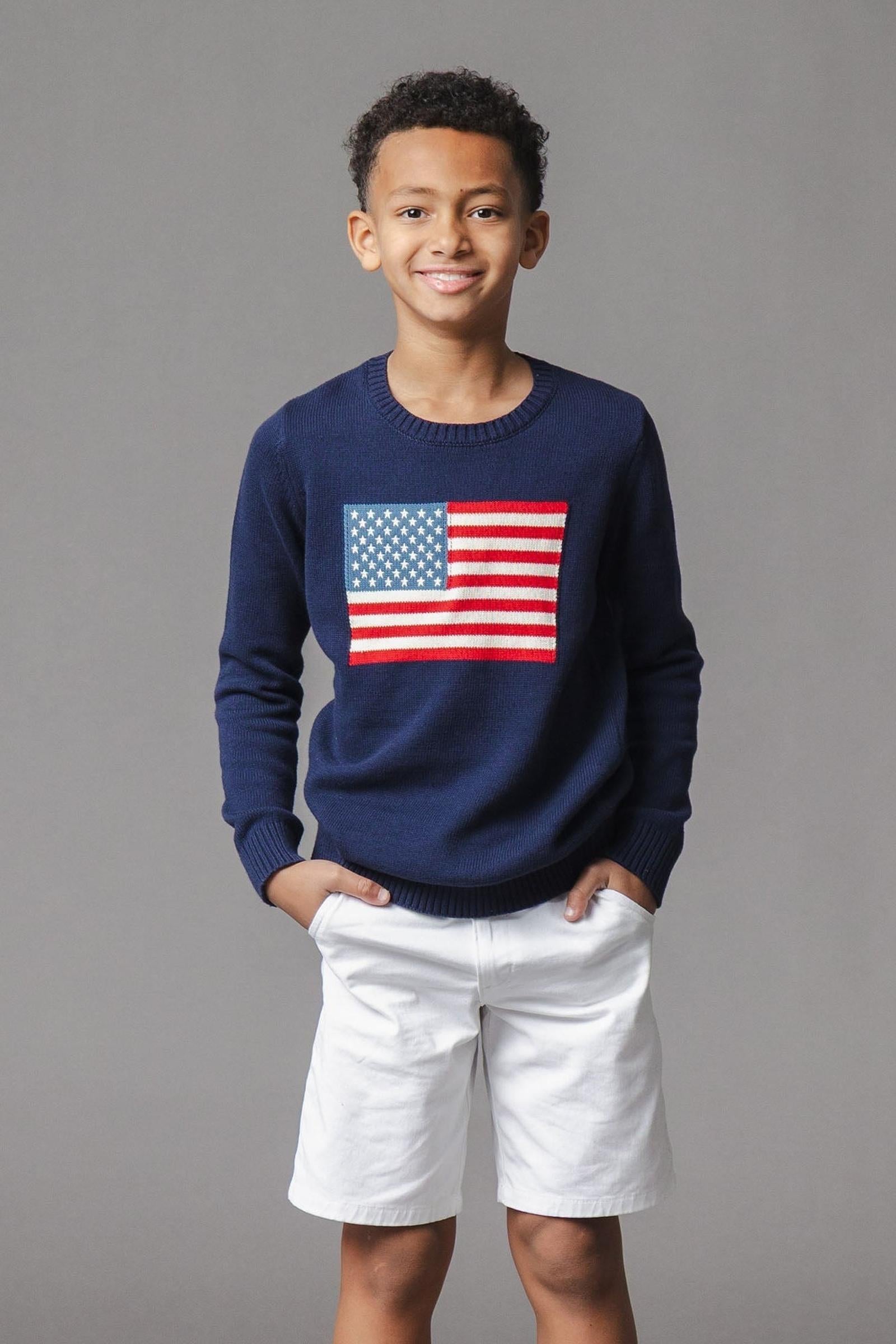 Organic Cotton Crew Neck Flag Sweater, Boy Sizes 2T-18, Family Matching Outfits