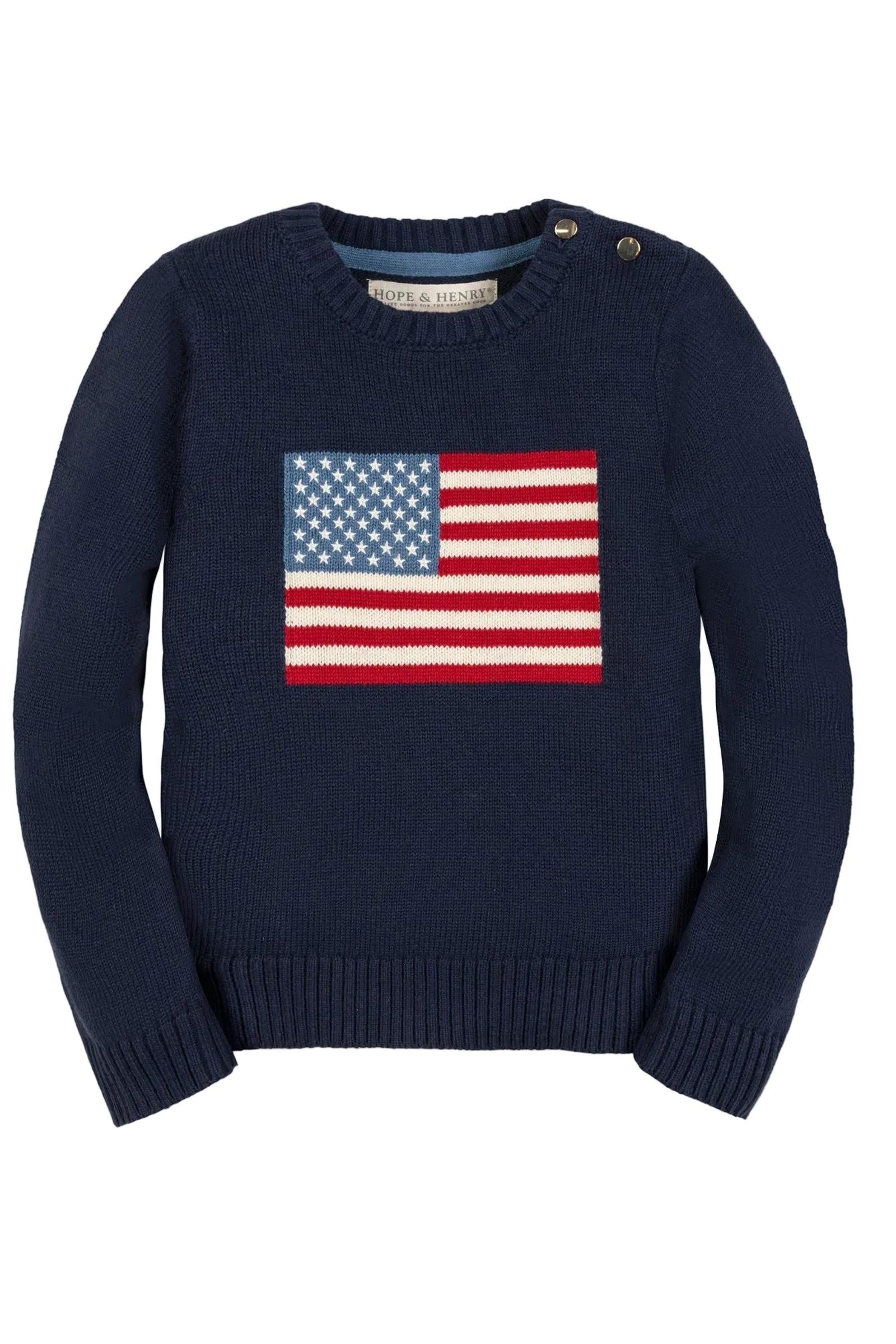 Organic Cotton Crew Neck Flag Sweater, Girl Sizes 2T-18, Family Matching Outfits