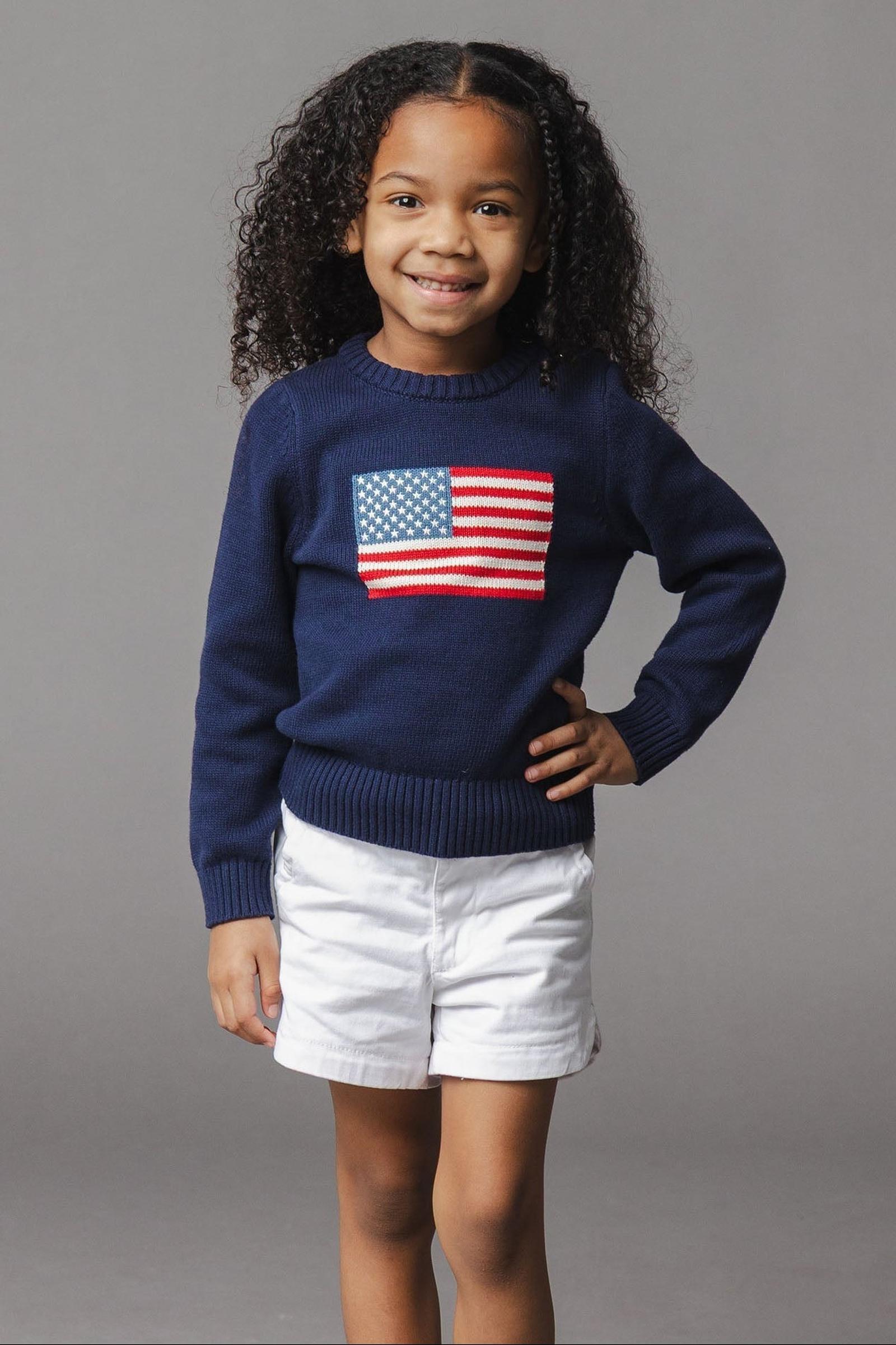 Organic Cotton Crew Neck Flag Sweater, Girl Sizes 2T-18, Family Matching Outfits