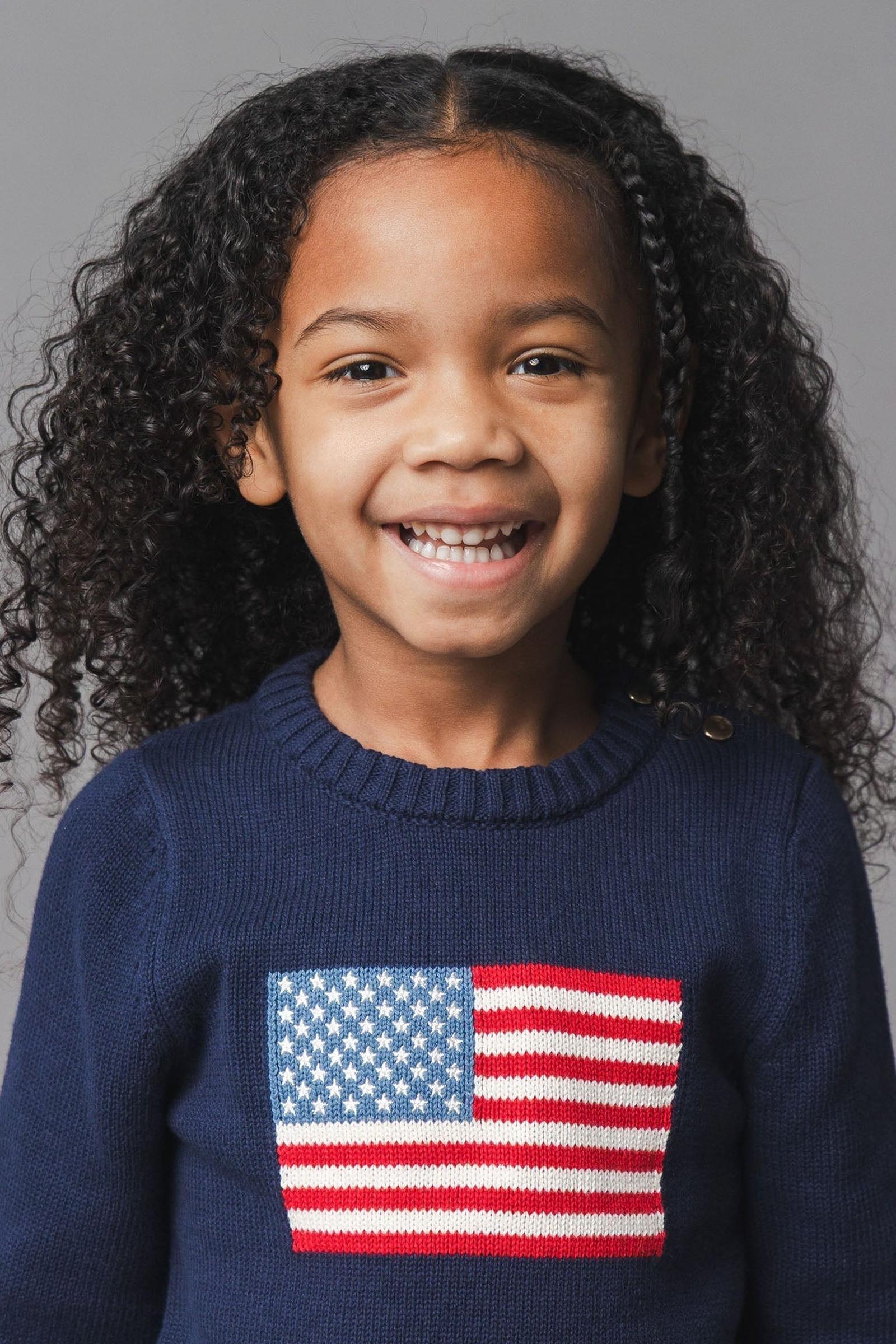 Organic Cotton Crew Neck Flag Sweater, Girl Sizes 2T-18, Family Matching Outfits