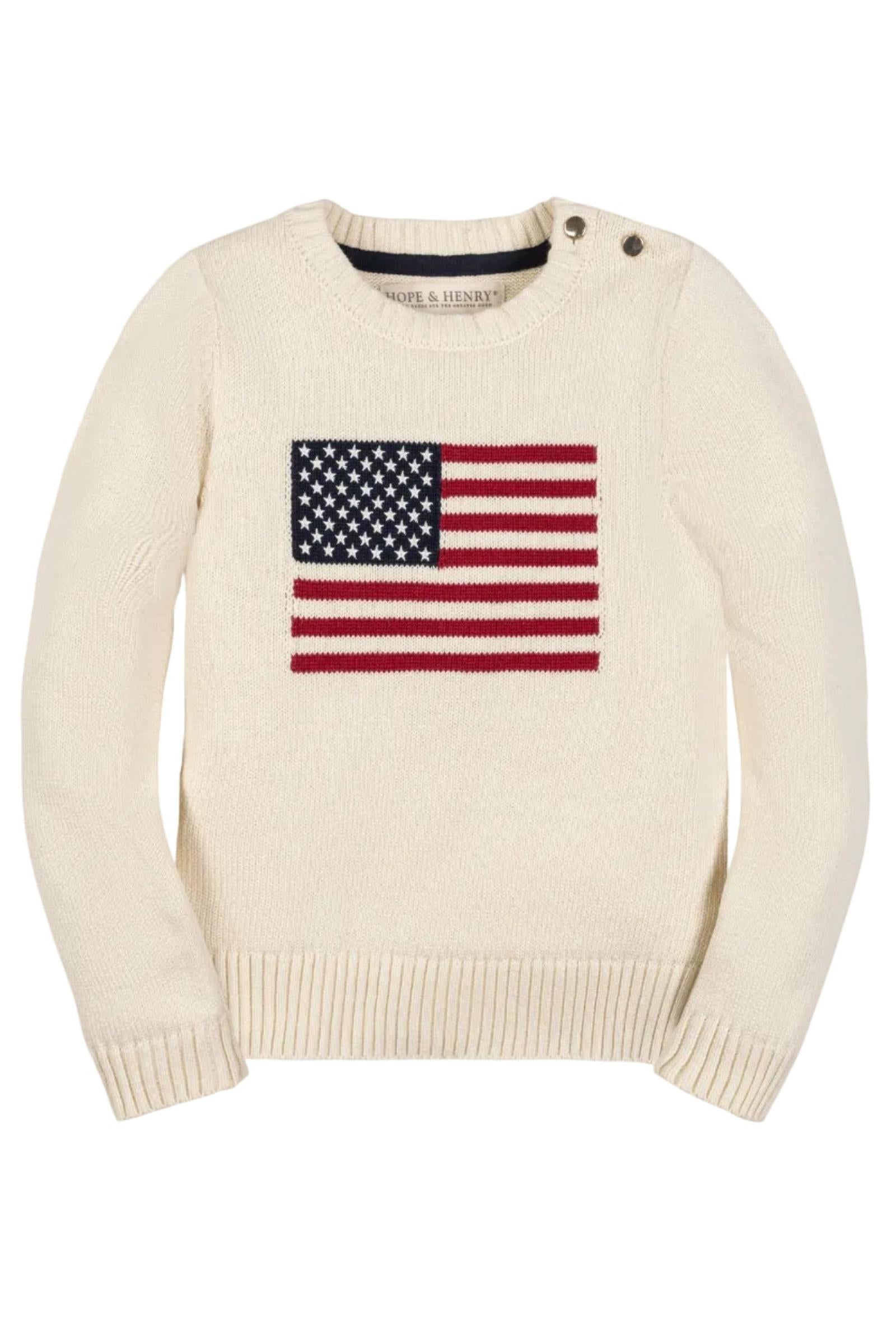 Organic Cotton Crew Neck Flag Sweater, Ivory, Toddler & Kids, Family Matching Outfits