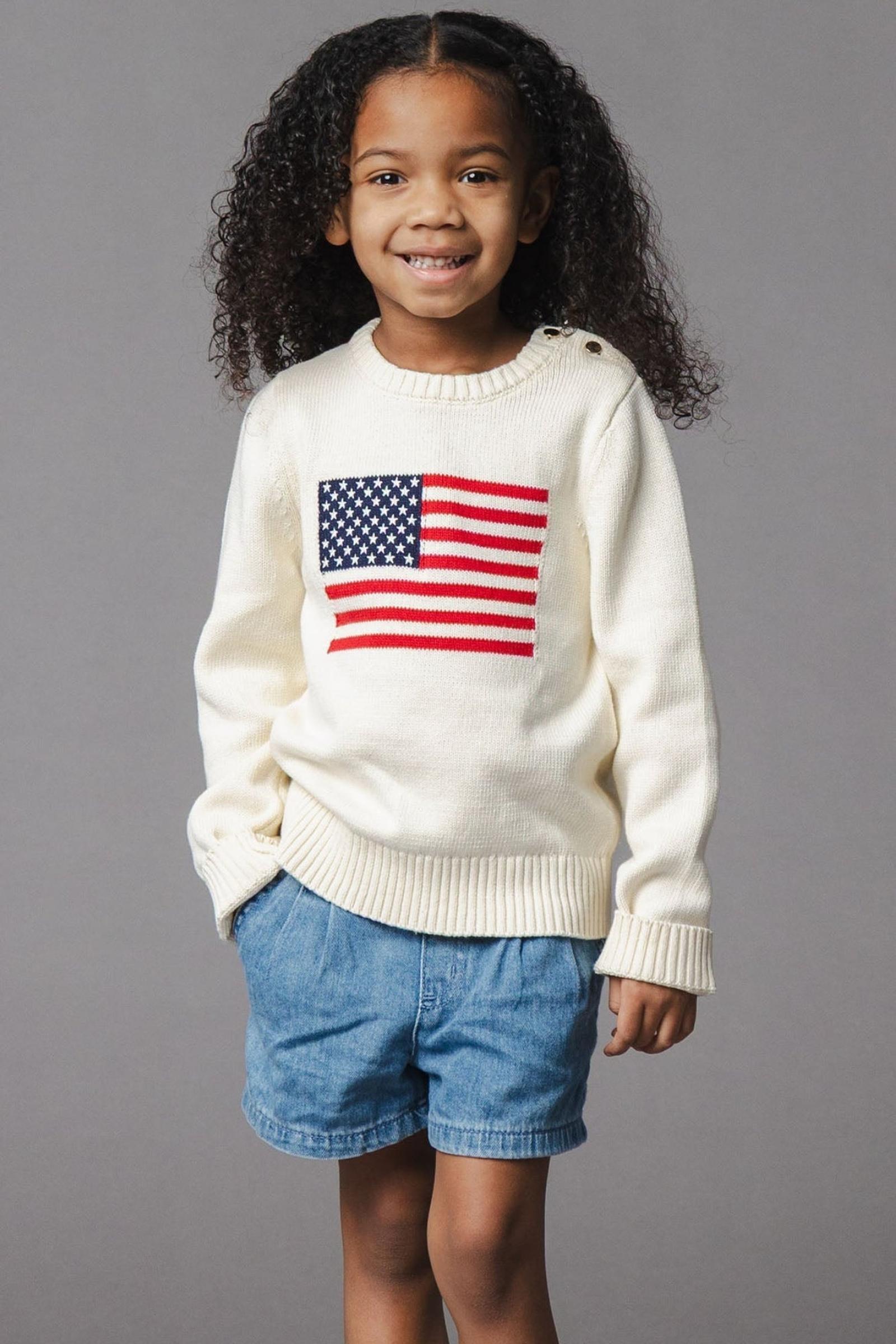 Organic Cotton Crew Neck Flag Sweater, Ivory, Toddler & Kids, Family Matching Outfits