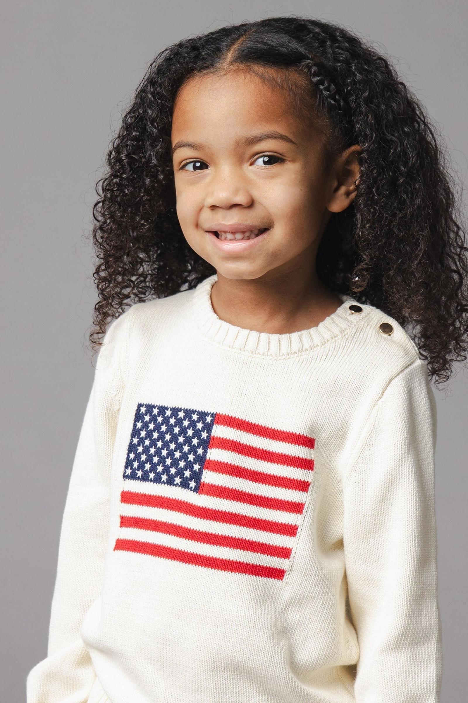 Organic Cotton Crew Neck Flag Sweater, Ivory, Toddler & Kids, Family Matching Outfits