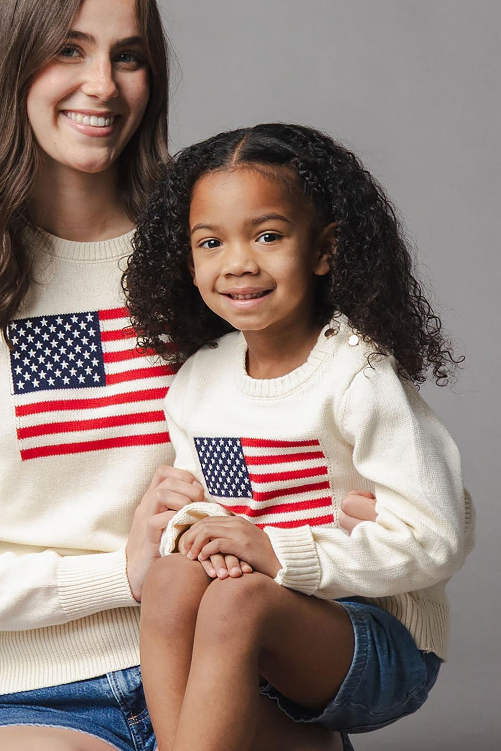 Organic Cotton Crew Neck Flag Sweater, Ivory, Toddler & Kids, Family Matching Outfits