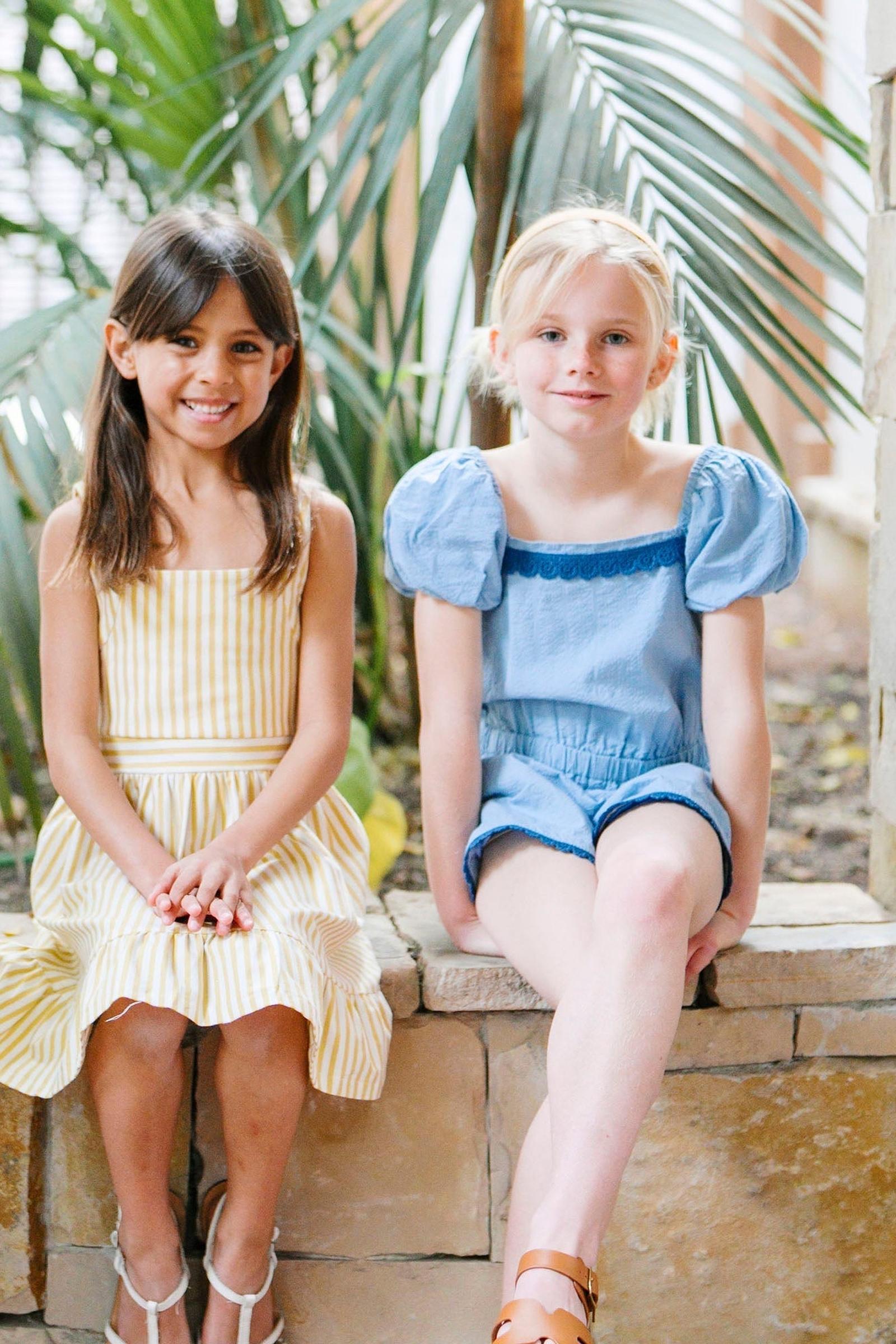 Organic Cotton Puff Sleeve Seersucker Romper, Bluebell, Toddler & Kids